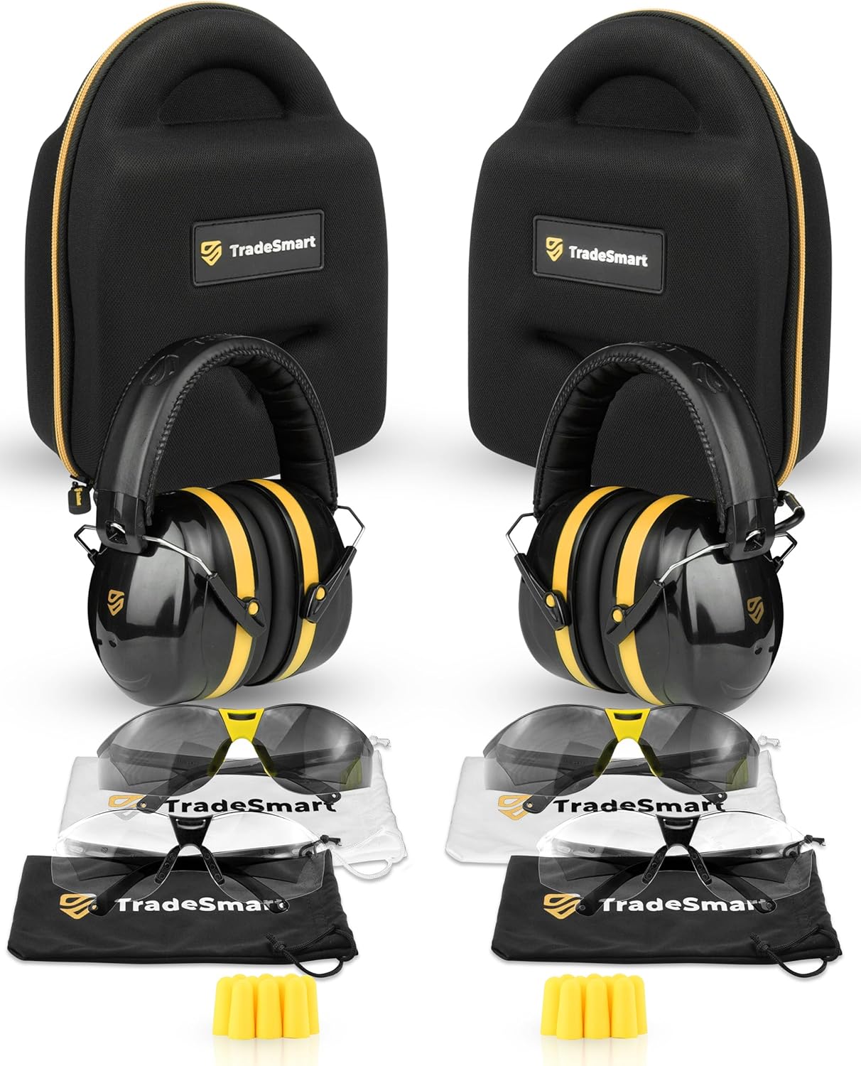 TRADESMART “His & Hers” Gun Range Kits - NRR 28 Shooting Ear Muffs, Gun Safety Glasses, NRR 33 Earplugs, Carry Case