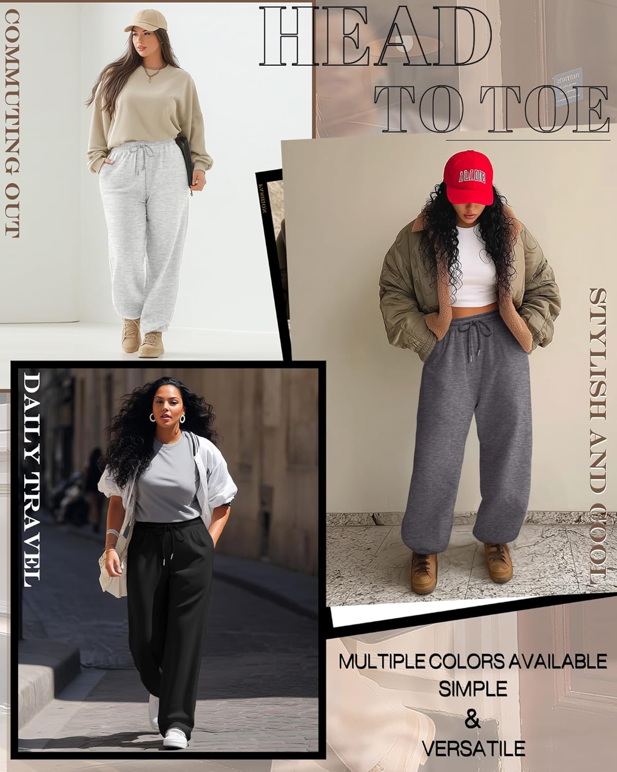 Neer 3 Pack Women's Plus Size Sweatpants Wide Leg Cargo Lounge Pants High Waist Ladies' Slacks Drawstring Jogger with Pockets - Image 5