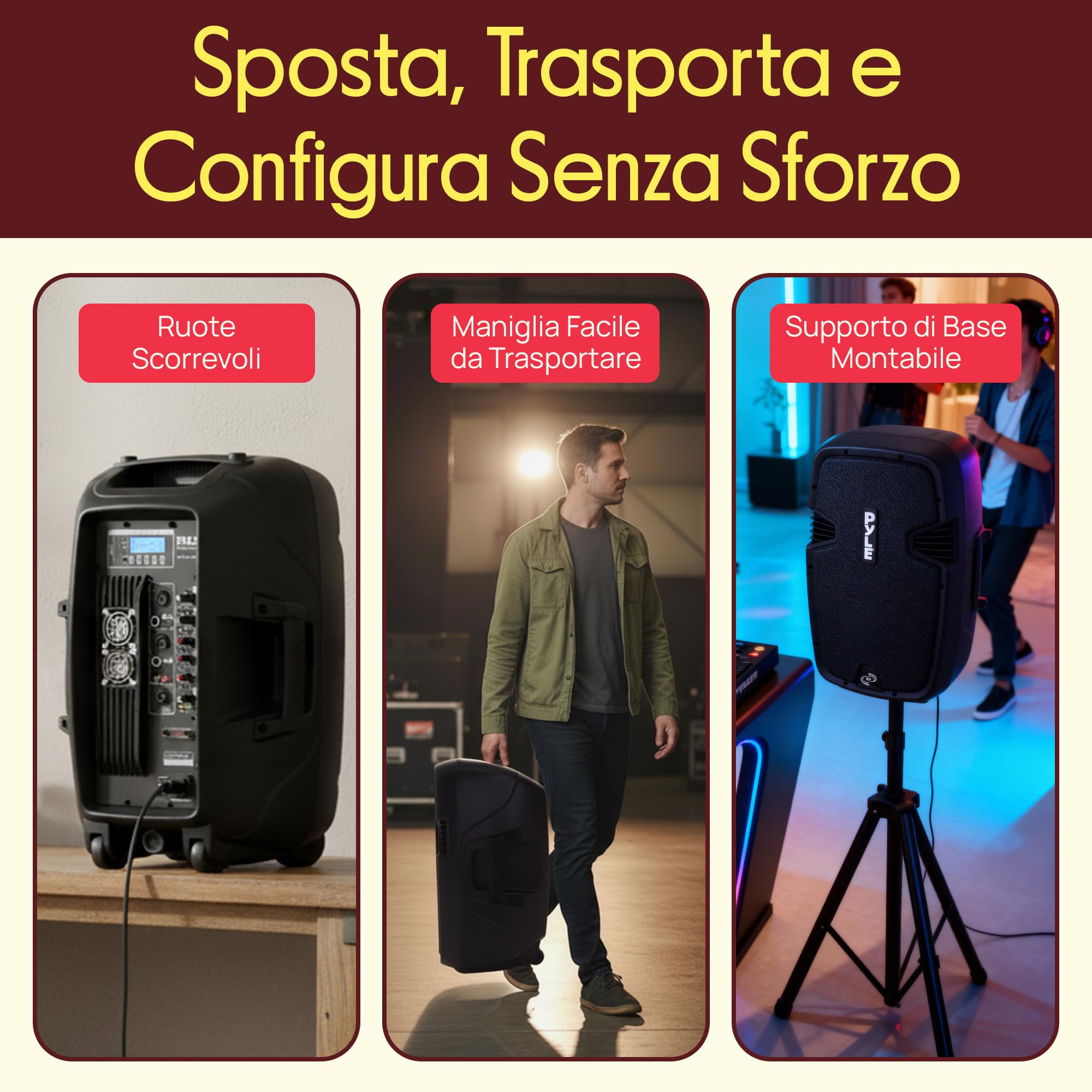 PYLE-PRO Cassa Bluetooth Attiva PA, Altoparlante Bluetooth con Subwoofer da 30,5 cm, Speaker da Palco Monitor Portatile, DJ Party Stereo con Amplificatore e USB Integrata per MP3