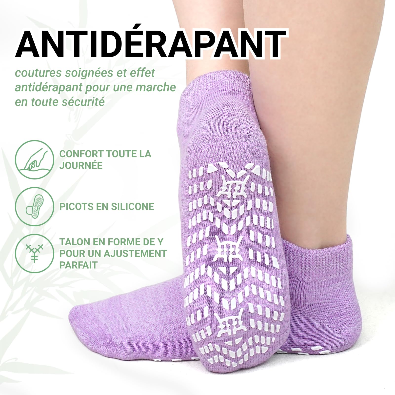 LOFIR Chaussettes Diabétiques Antidérapantes Femme: Socquettes Sans Couture Sans Élastique en Bambou Homme avec Semelle Coussinée pour Pieds Gonflés Personnes Âgées Enceintes
