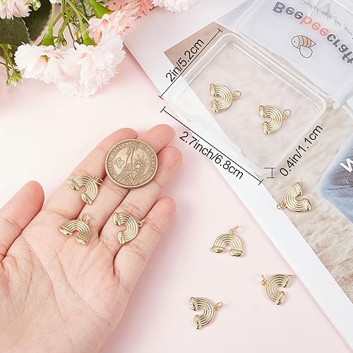 Miniatura 3 de Beebeecraft 1 caja de 10 dijes de arco iris chapados en oro de 18 quilates con arco iris y nube con anillo de salto para hacer joyas, collares,