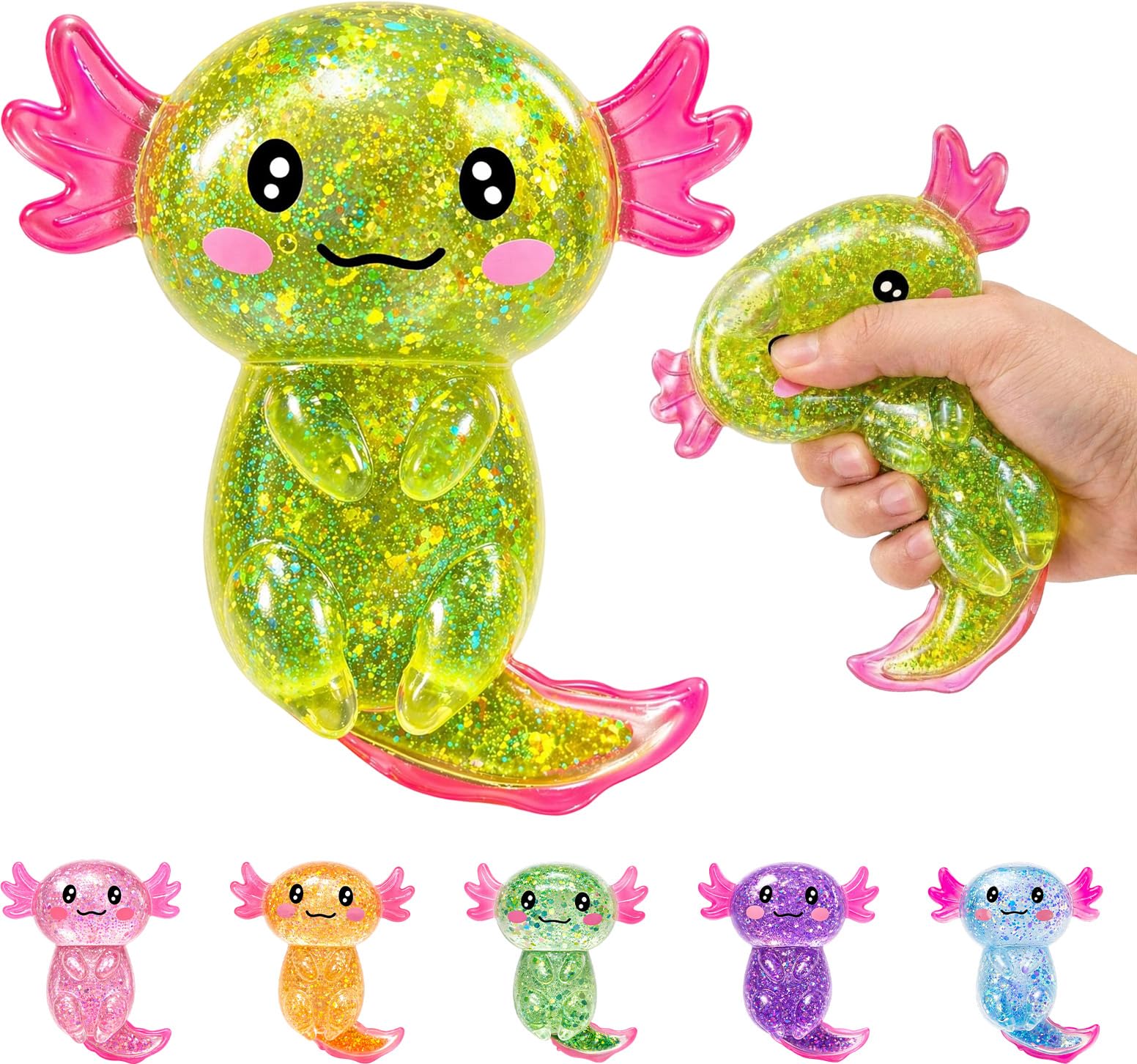 Axolotl Squish‑textured Stress Relief Item, Cute Malt Sugar Sensory Hand‑held Object for Adults, Soft Handheld Stress Ball for Anxiety Relief, Focus & Party Supplies（Yellow）