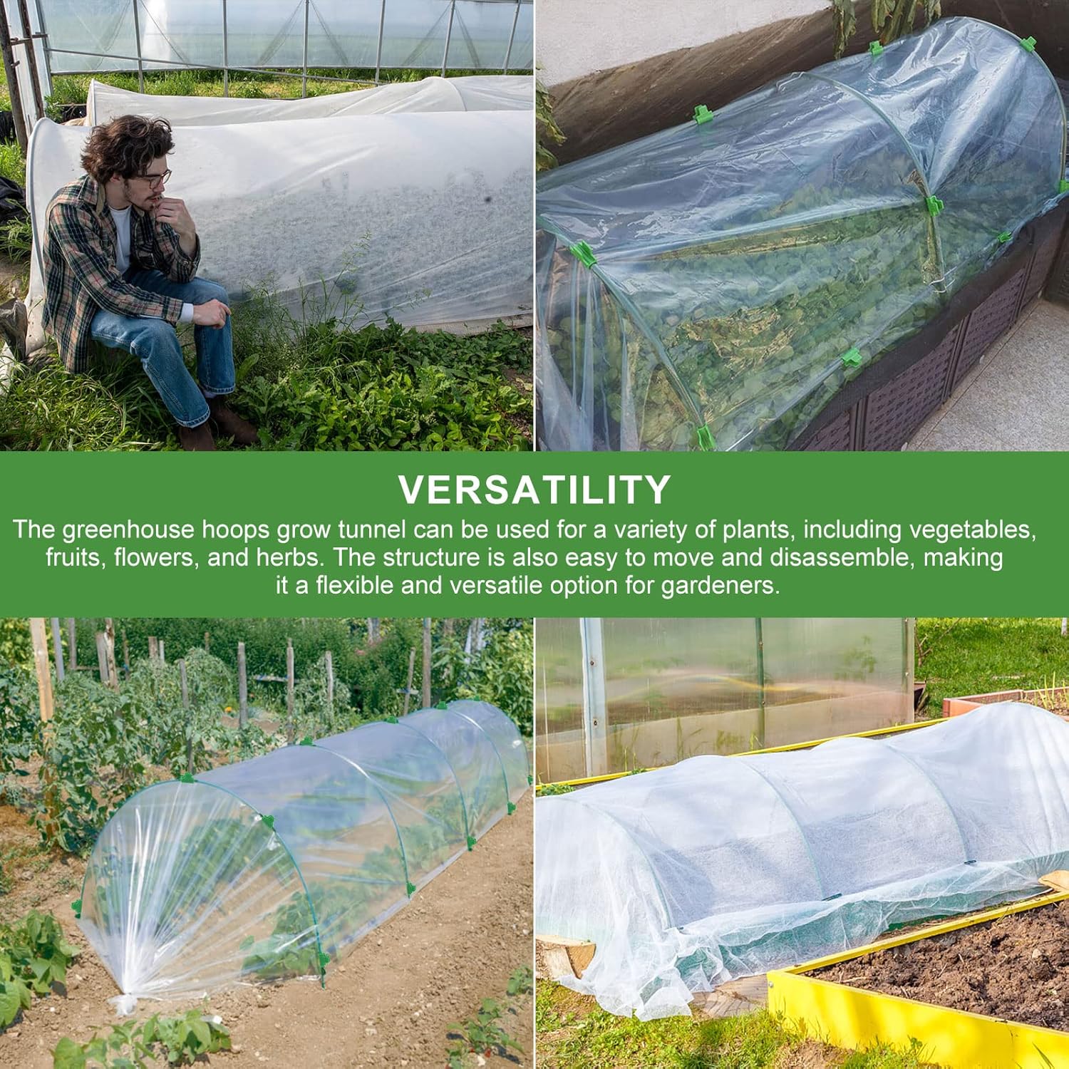 8 Sets 41.3"x31.5" Garden Hoops for Raised Beds, Greenhouse Hoops Grow Tunnel Durable Removable Row Cover Hoops for Garden Netting DIY Kits with 24 Clips