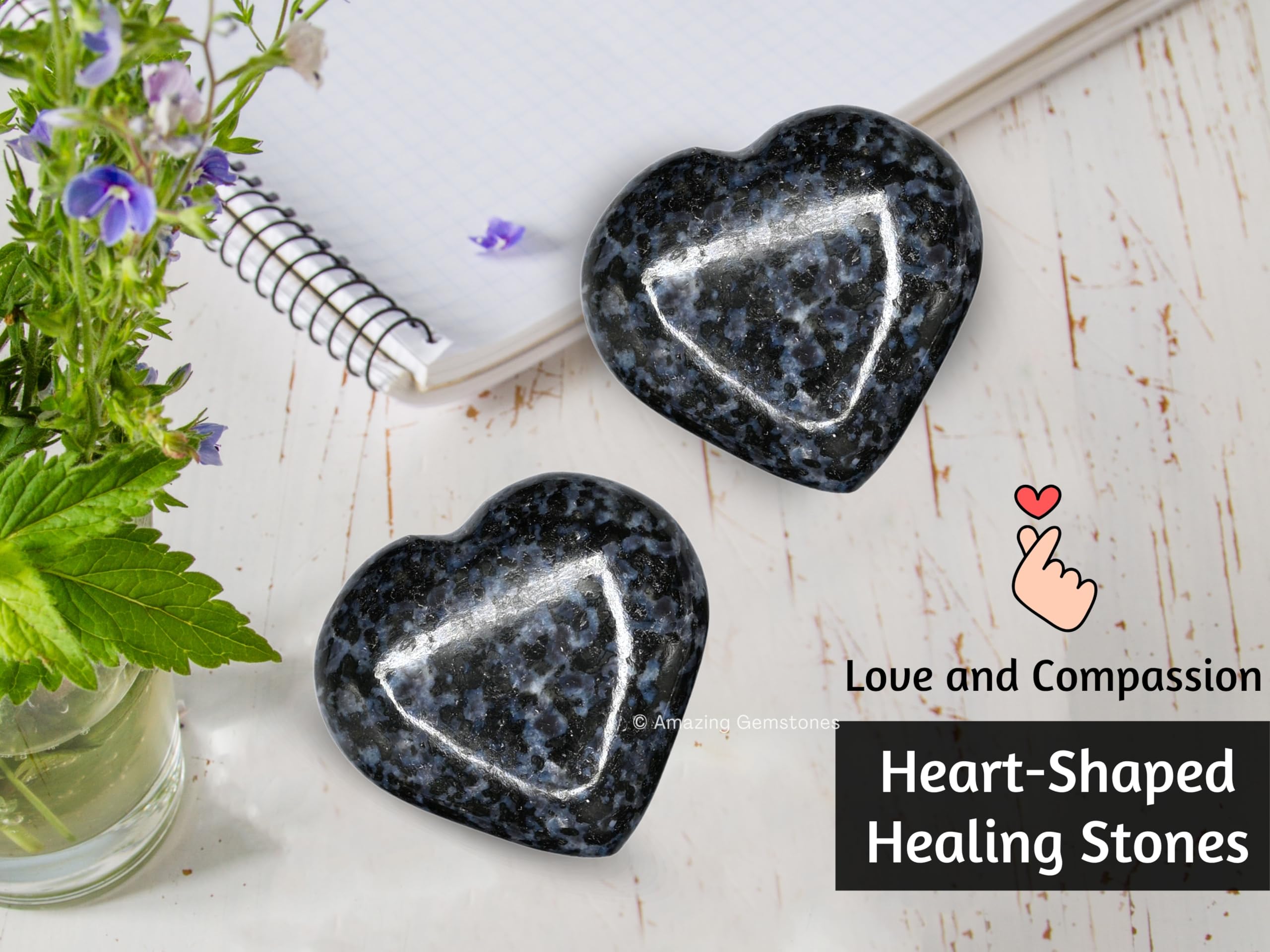 Amazing Gemstone, Indigo Gabbro Crystal Heart Palm Stone, Pocket Massage Worry Stone per bilanciamento naturale dei chakra del corpo, guarigione Reiki e griglia di cristallo