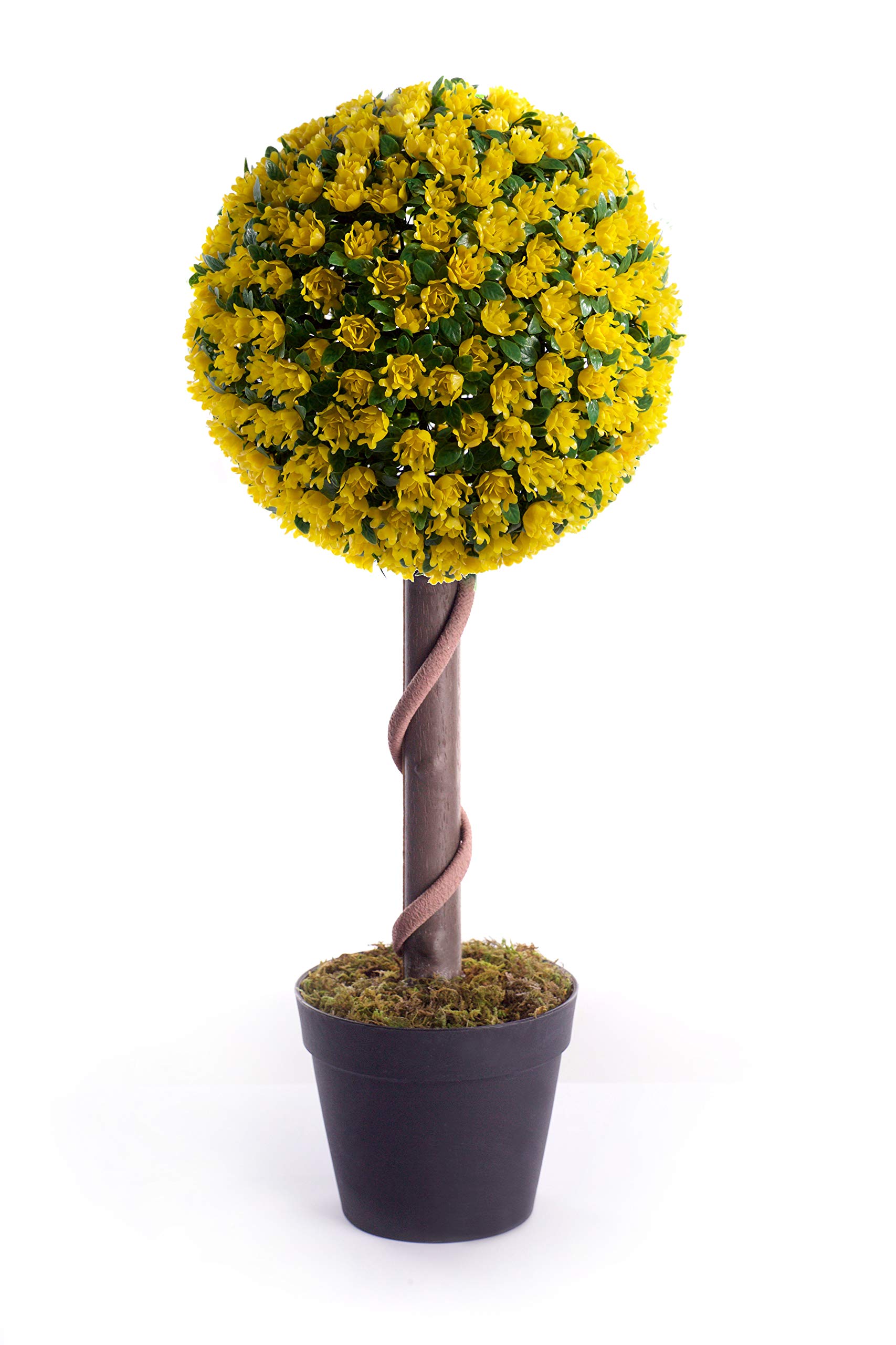 Best Artificial 2ft 60cm Rose Ball Tree Plant Garden Office Conservatory Tropical Indoor Outdoor (Yellow)