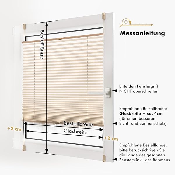 SONELLO Tenda plissettata Klemmfix senza foratura, 45cm x 200cm bianco, tende plissettate per porte e finestre con morsetti pronta per l'uso, protezione solare, Parti per Il Montaggio Incluse - 5