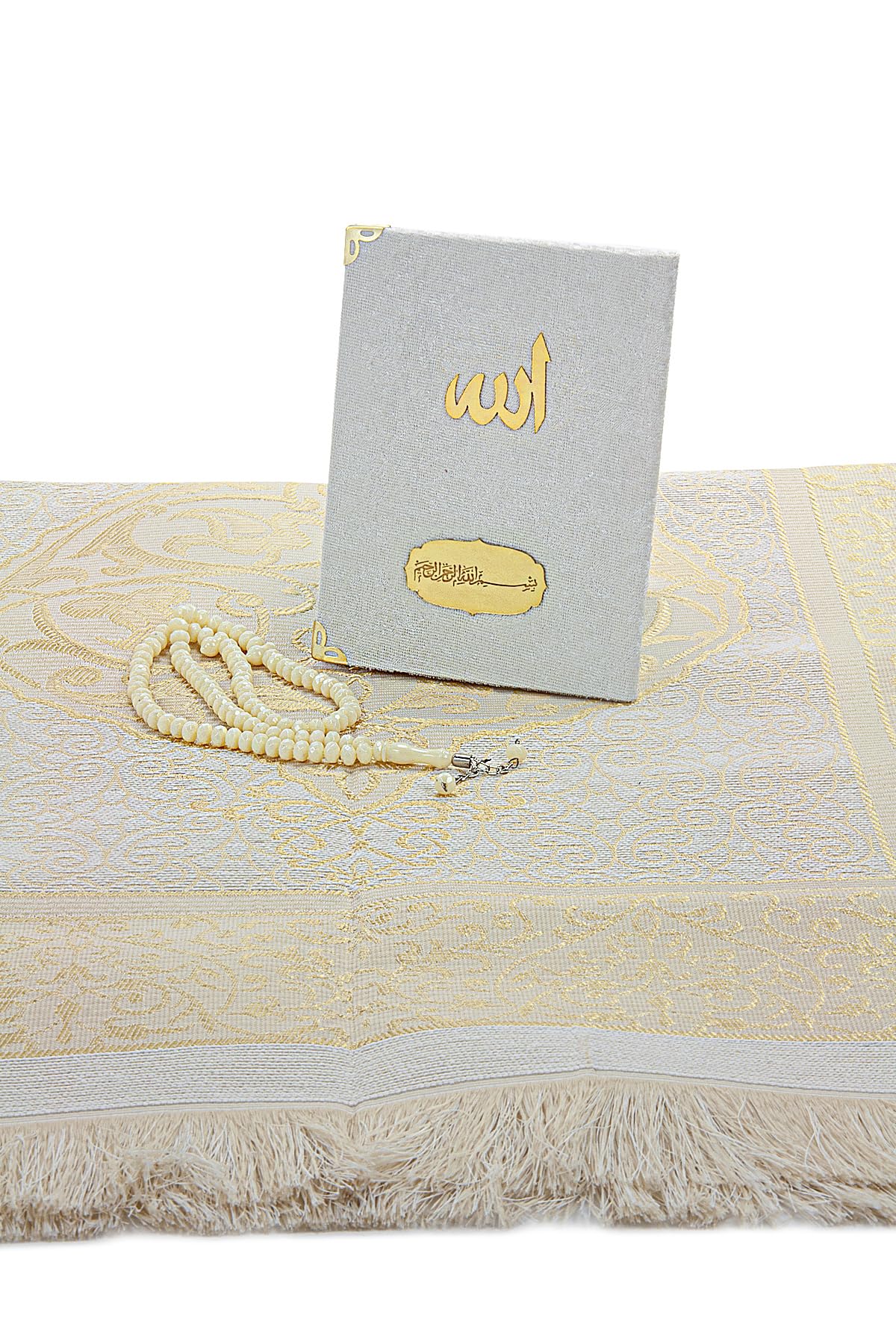 ihvan online Set regalo di preghiera per uomini e donne, tappeto da preghiera musulmano in taffetà, tappetino Salah, rosario con perline, set regalo islamico Yaseen rivestito in velluto, per Ramadan