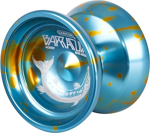 Duncan Toys Barracuda - Yoyó sin respuesta de nivel profesional, rodamiento cóncavo y cuerpo de aluminio, azul con salpicaduras