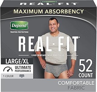 Depend Real Fit Incontinence Underwear for Men, Maximum Absorbency, Disposable, Large/Extra-Large, Grey, 52 Count (Packagi...