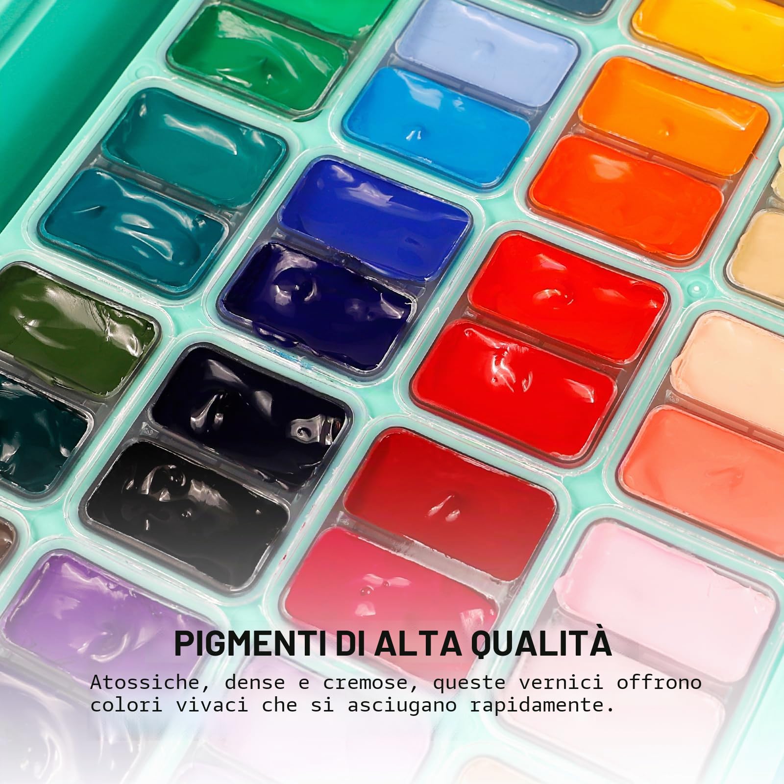 ABEIER HIMI Set di Pittura a Guazzo, 48 colori x 12 ml/1 oz con 3 pennelli e una tavolozza, design unico della tazza di gelatina, non tossico, gouache - perfetto per principianti e studenti