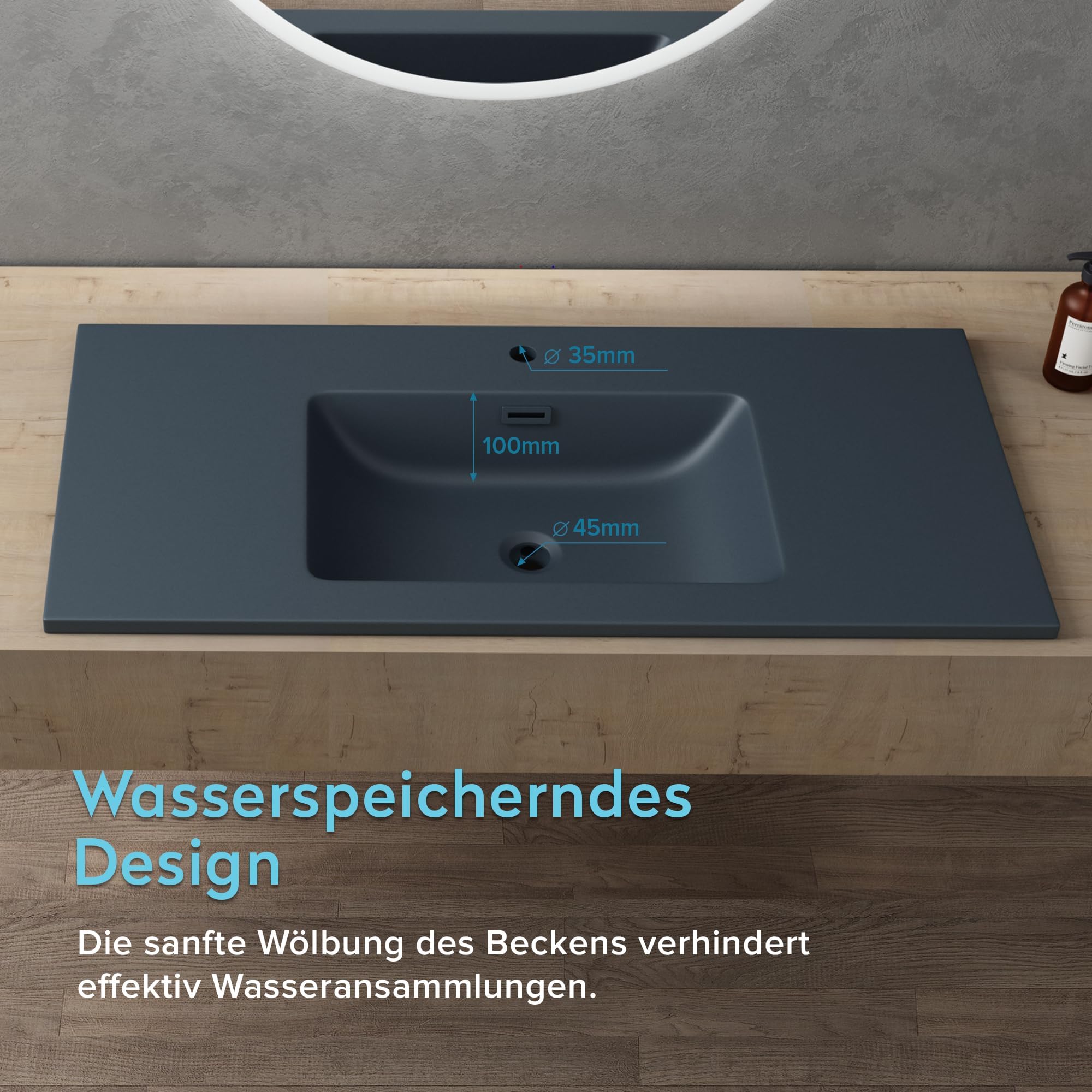 doporro Waschbecken mineralguss Einbauwaschbecken mineralguss 60x48x14 cm anthrazit matt Einbauwaschtisch mit Überlauf Waschtisch Handwaschbecken Col02