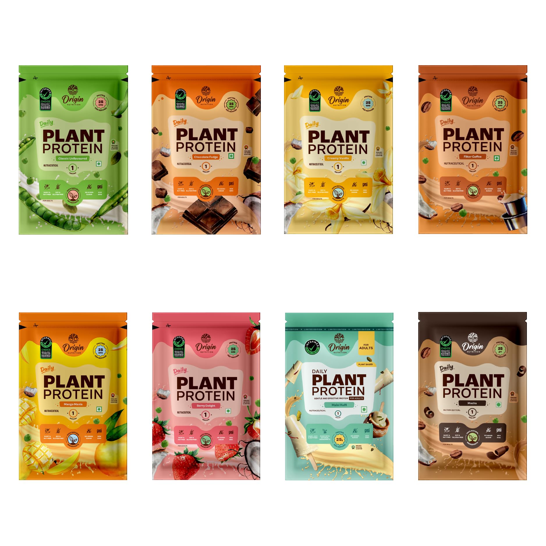 Origin Nutrition Plant Protein Powder | Trial Pack of 8 Flavours | 25g Pea Protein Isolate & Pumpkin Seed | 8 Sachets, 8 Servings | Vegan, Clean, Gut-Friendly for Men & Women-image-33