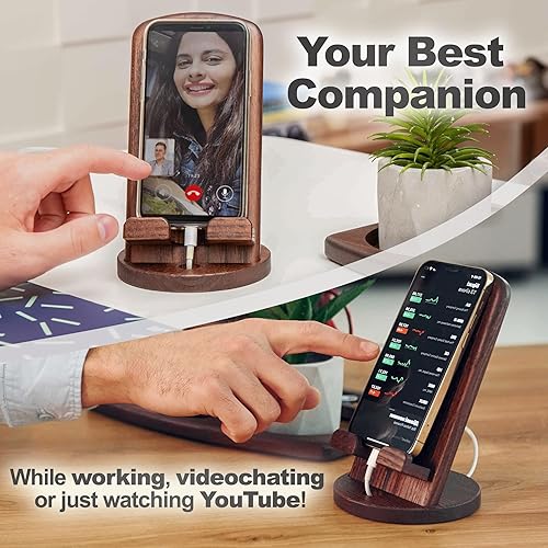 Miniatura 2 de TESLYAR Soporte de madera para teléfono celular, organizador portátil para mesita de noche, para hombres, esposo, esposa, aniversario, papá,
