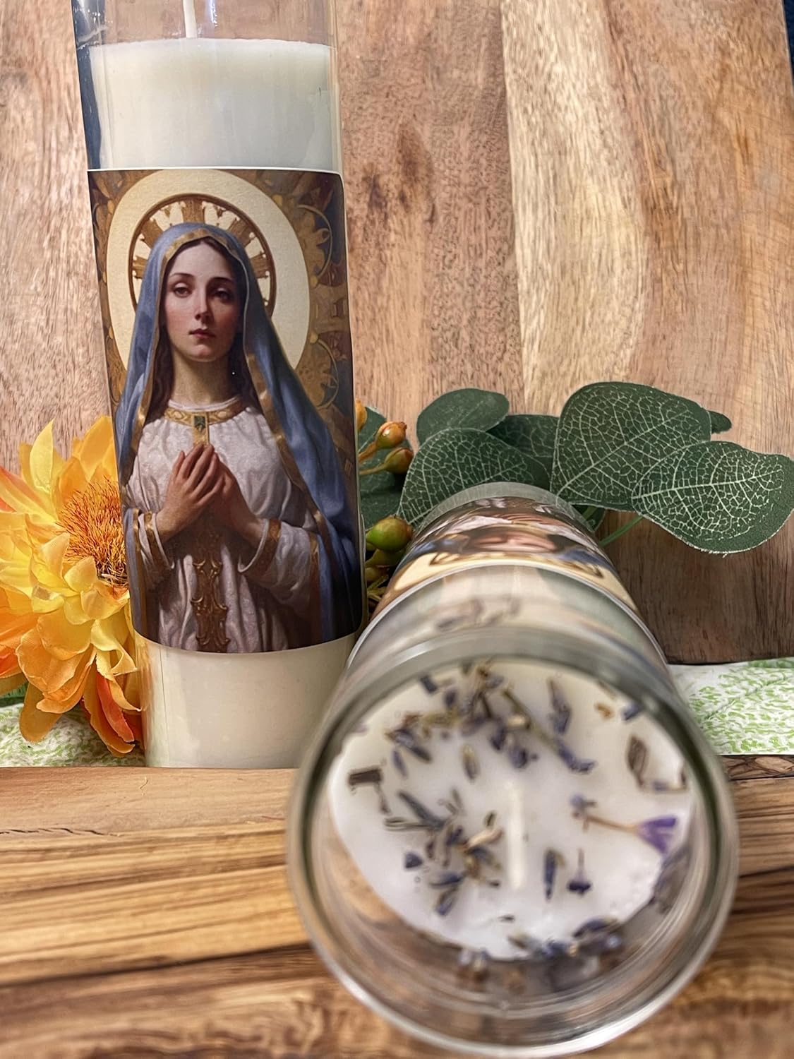 Virgin Mary Protection Candle – Strong Spiritual Shield & Cleansing – 8" Tall, Long Burning Time