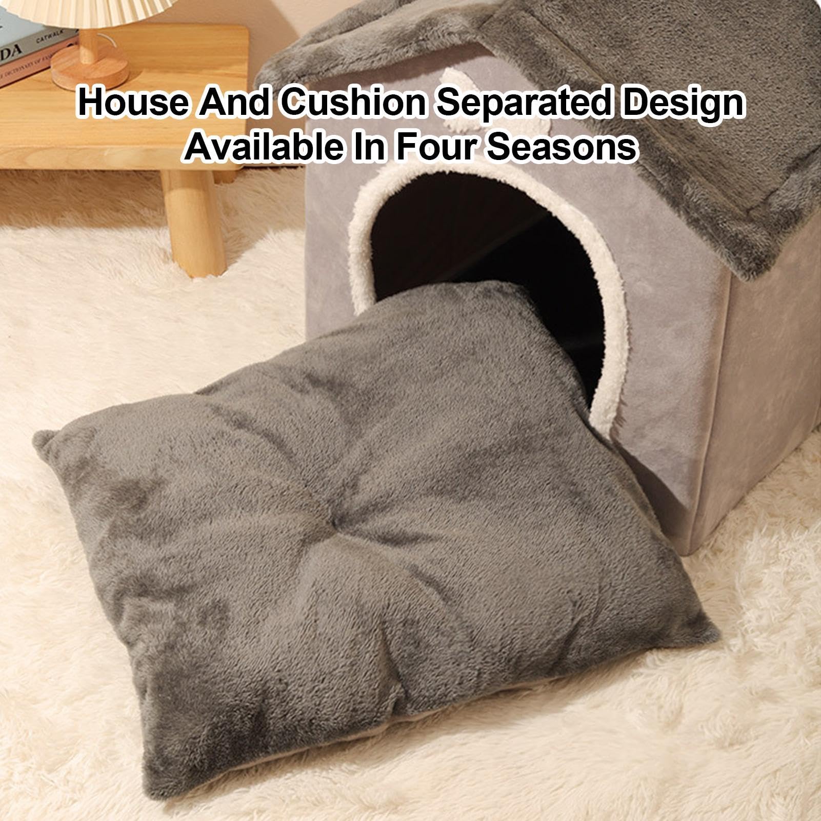 Cuccia pieghevole per cani – Cuccia pieghevole chiusa, cuccia per cani di piccola taglia | Cani e gatti e grandi, caldo invernale, cuccioli, prodotti per divano | Cuccia per gatti in peluche con cuscino rimovibile adatto per cani e gatti di piccola e medi