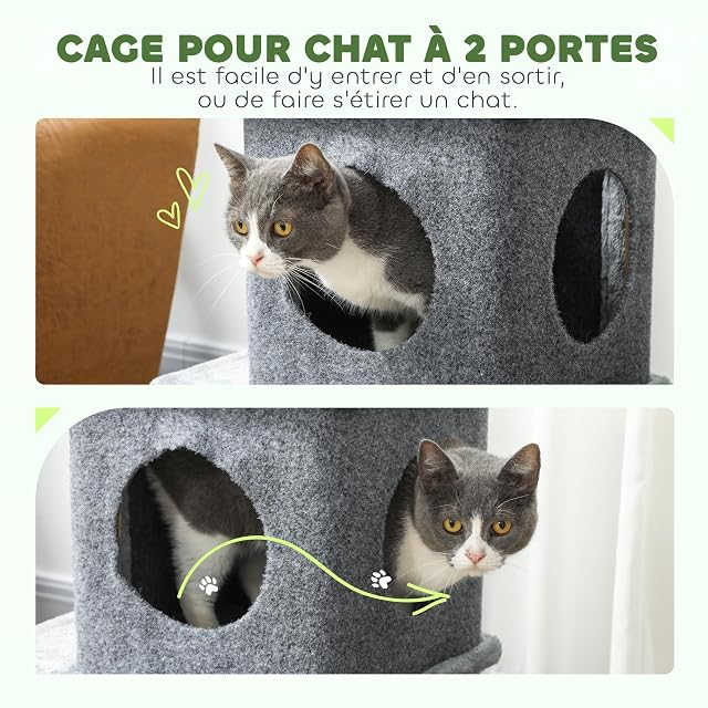 Foto 4 de 8 de PawHut - Árbol para gatos (3 niveles, altura 80 cm, barril de rascar para gatos con 2 nichos y superficie…