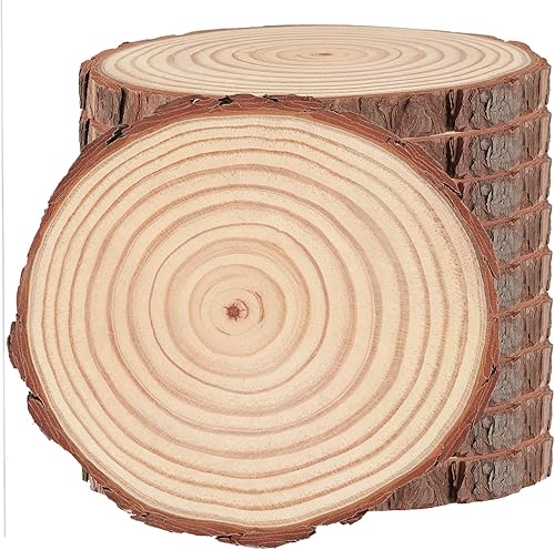 Miniatura 1 de SOUJAP 10 piezas de rebanadas de madera natural de 7 a 8 pulgadas, rebanadas de madera sin terminar con cortezas de árbol, círculos de madera para