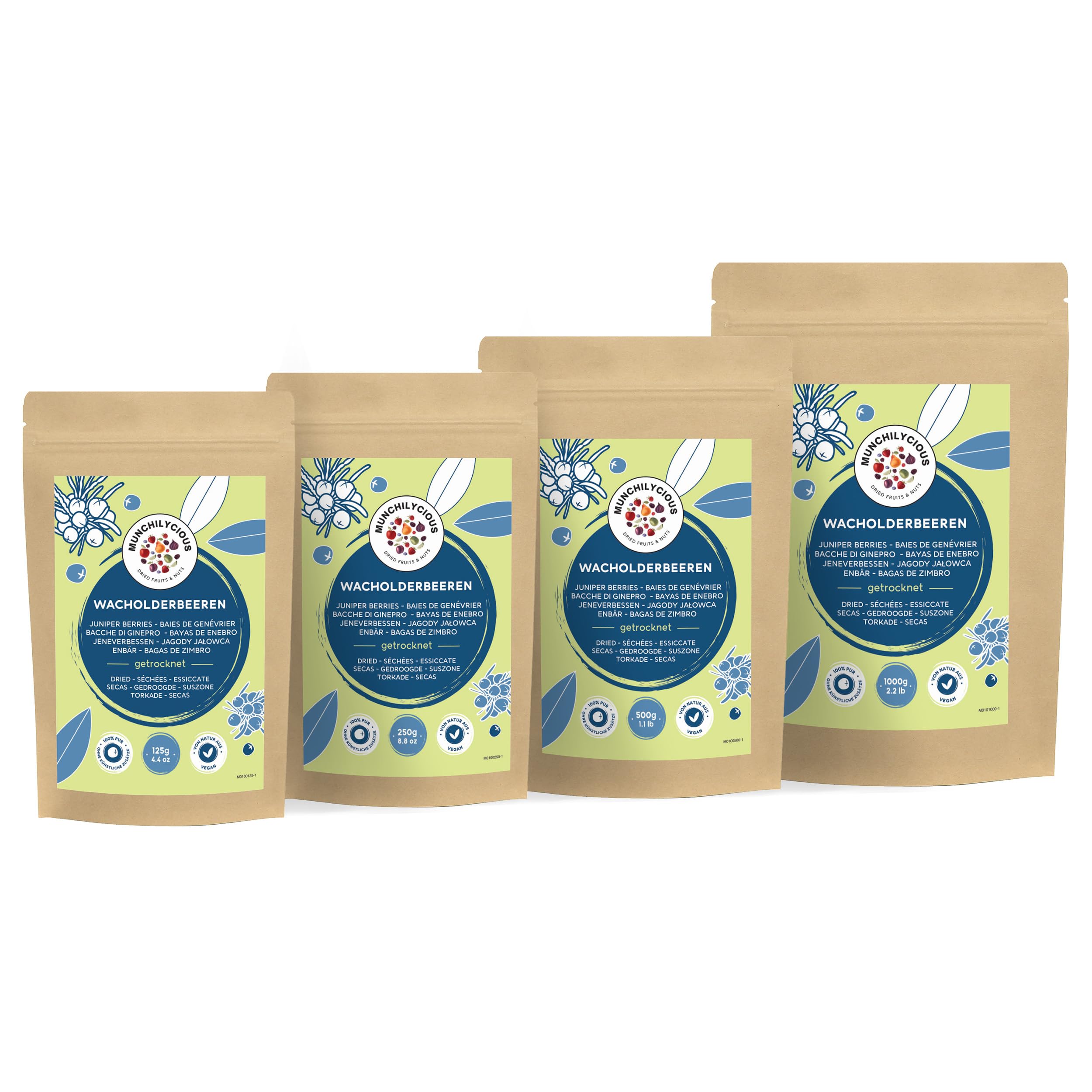 Munchilycious Bacche di Ginepro Essiccate 1kg, Ginepro Bacche Intere senza Zuccheri, Frutta Secca