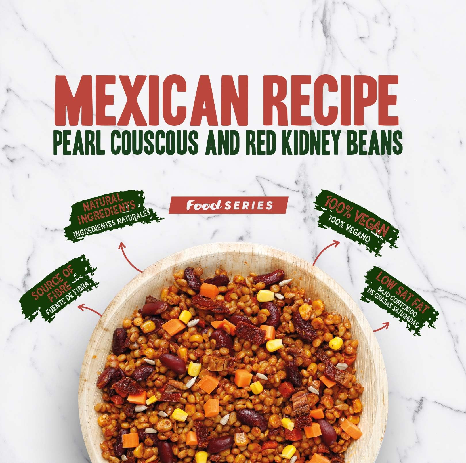 Plato Preparado Vegano Cuscús Perla y Frijoles Estilo Mexicano de HSN | 280 gramos | Listo para Calentar y Tomar | Alto en Proteínas, Bajo en calorías | Comida Sana y Rica