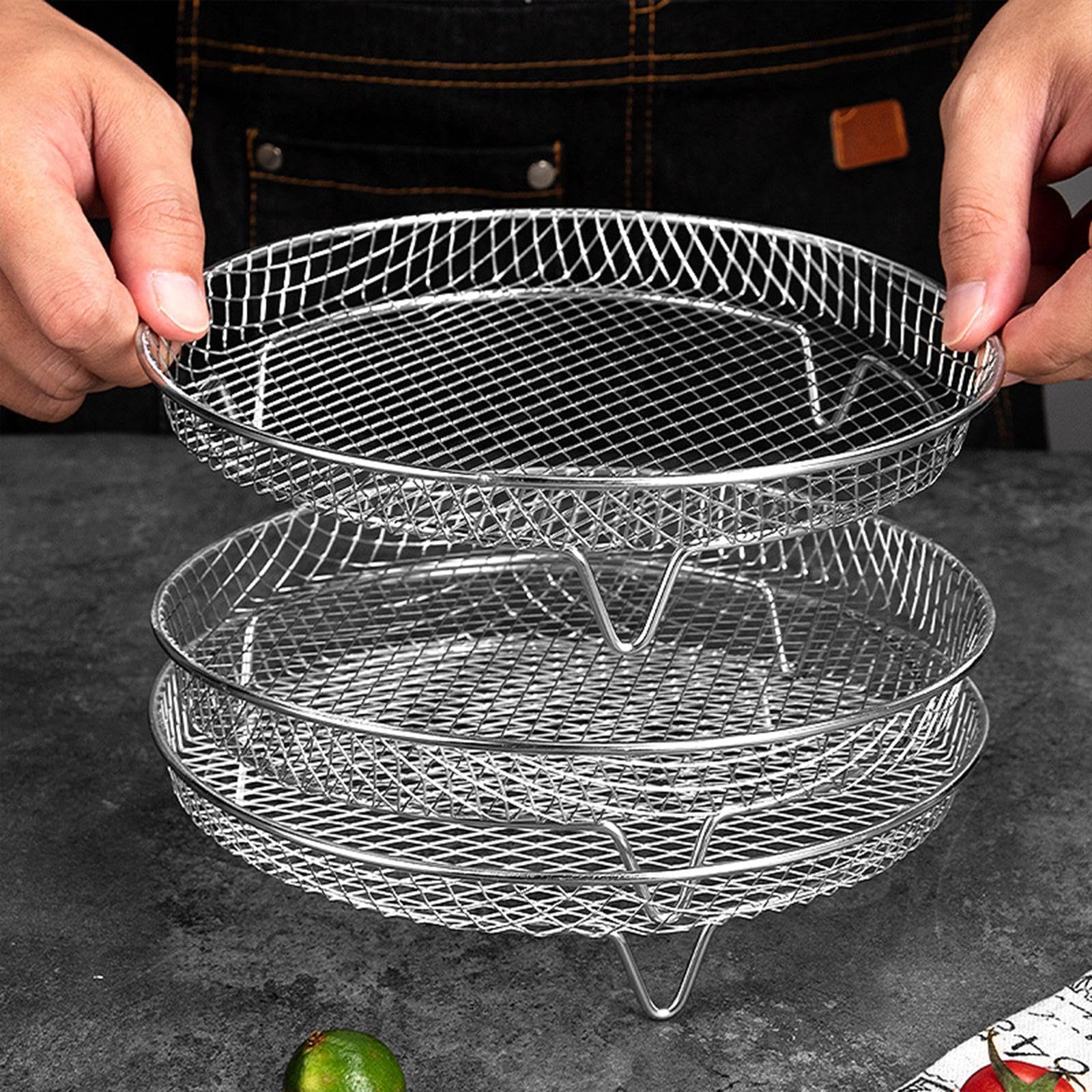 3 Rejillas para Freidora de Aire, Bandeja para Freidora de Aire, Rejilla para, Suministros de Cocina para El Hogar, Soporte para Patatas, cuadrado 21cm, tal como se describe