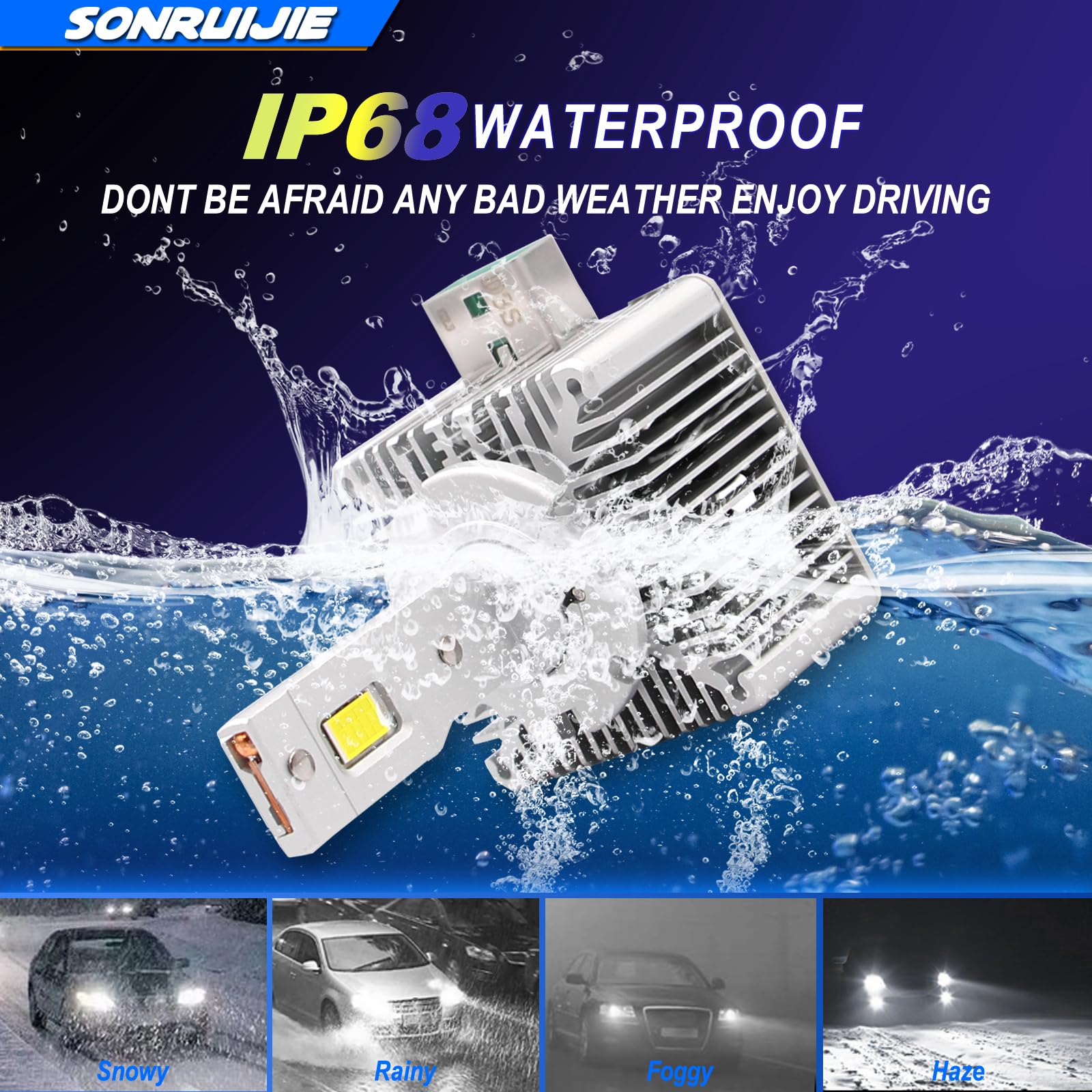 D3S Żarówka LED do reflektorów,110W 20000lm 500% jaśniejsza, rozmiar halogenowy 1:1, wszystko w jednym zestawie do konwersji z wentylatorem chłodzącym,chłodna biel 6000K (nie pasuje do Alfa)