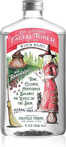 Dr. Saymans - Tónico facial sin alcohol con hamamelis, agua de rosas y proteína de arroz, elimina impurezas e hidrata tu cara, 9 onzas