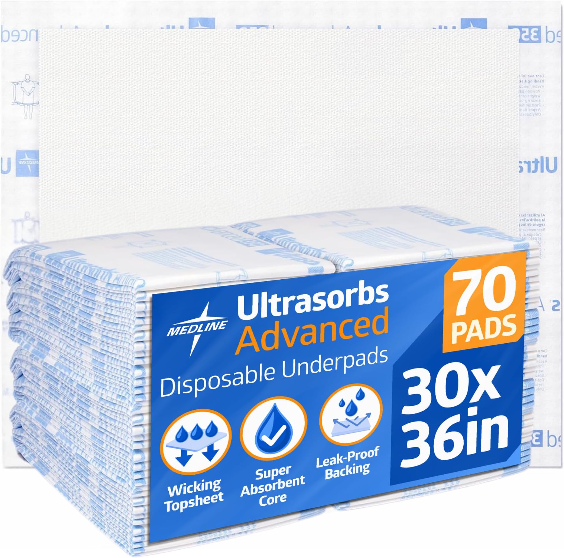 Extrasorbs Extra Strong Disposable Underpads, Super Absorbent Dry Pads, 30 x 36, Case of 70