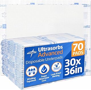 Medline Ultrasorbs Advanced Extra Strength Drypads, 30" x 36", 70 Count, Super Absorbent Disposable Pads, Incontinence Bed Pads, Chucks Bed Pads, Elderly, 350 lb Repositioning Capacity