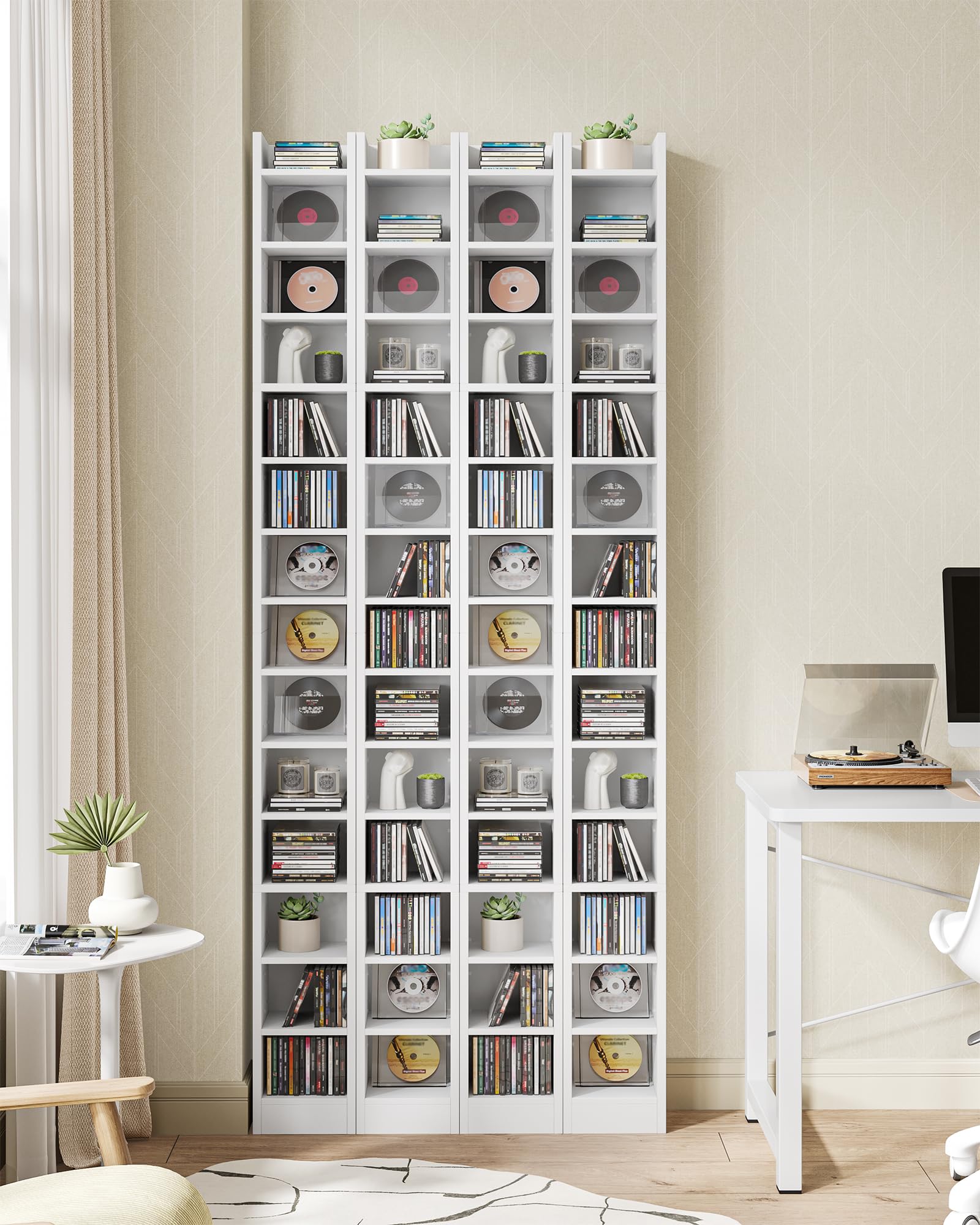 Hzuaneri Porta CD DVD a Colonna, 272 CD, 14 Ripiani Regolabili, Supporto di Archiviazione, 17 x 20 x 213 cm, Mobile Libreria Alto Salvaspazio per Soggiorno, Studio, Bianco CR21403XV1