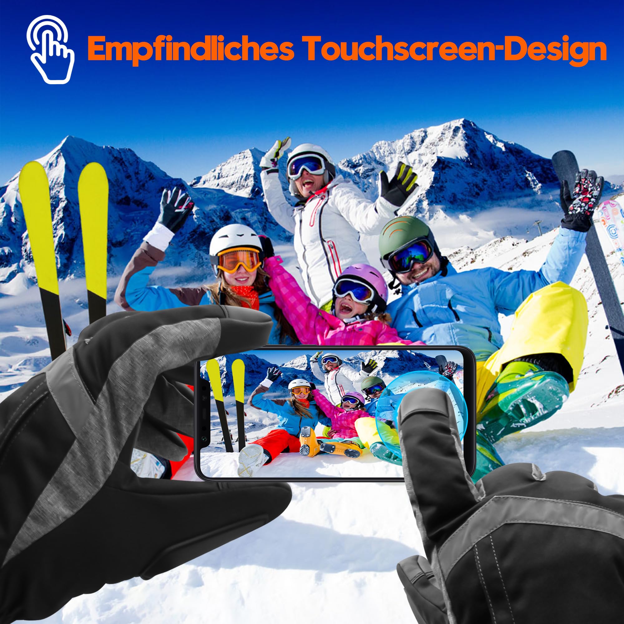 Beheizte Handschuhe für Männer und Frauen, 6000 mAh Akku, wiederaufladbare Handwärmer-Handschuhe mit Touchscreen, wasserdicht, elektrisch, beheizter Skihandschuh für Winter, Outdoor, Arbeit, Jagd