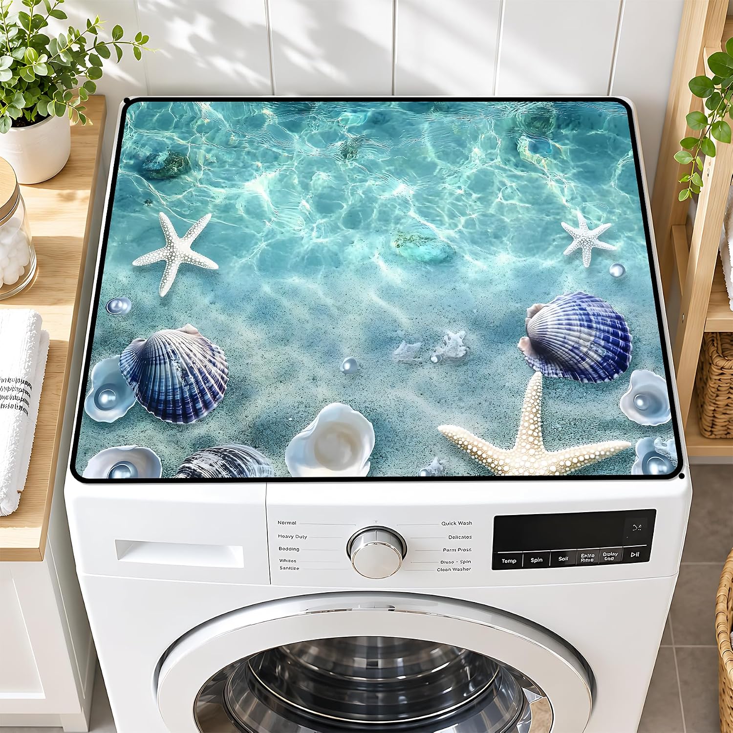 Washer Dryer Top Cover Mat, Non-Slip Laundry Room Decor, Laundry Room Kitchen Appliance Decor Protector Universal 23.6"x19.7" (Sea)