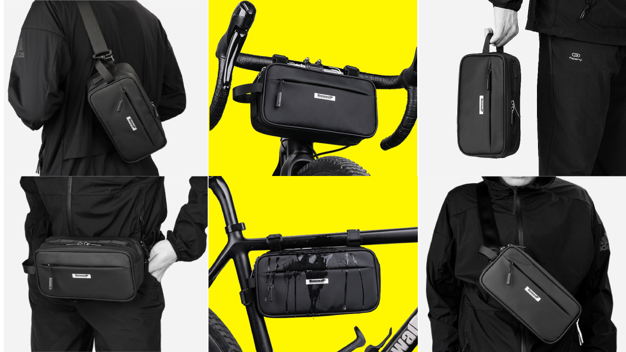 Borsa Bici Multiuso Nera - Impermeabile Con Tasche Multiple E Cinghia Crossbody - Foto 6