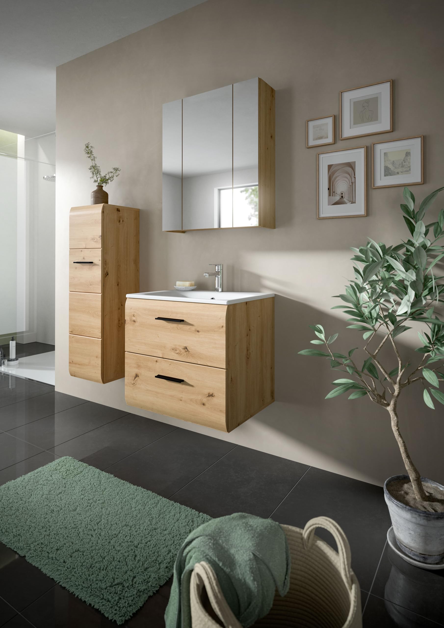 xonox.home – 2 TLG. Badezimmerkombination Ice 60x185x46 cm in Korpus und Front Artisan Oak Nachbildung – Hochwertige Badmöbel-Kombi – modern – Bild 5
