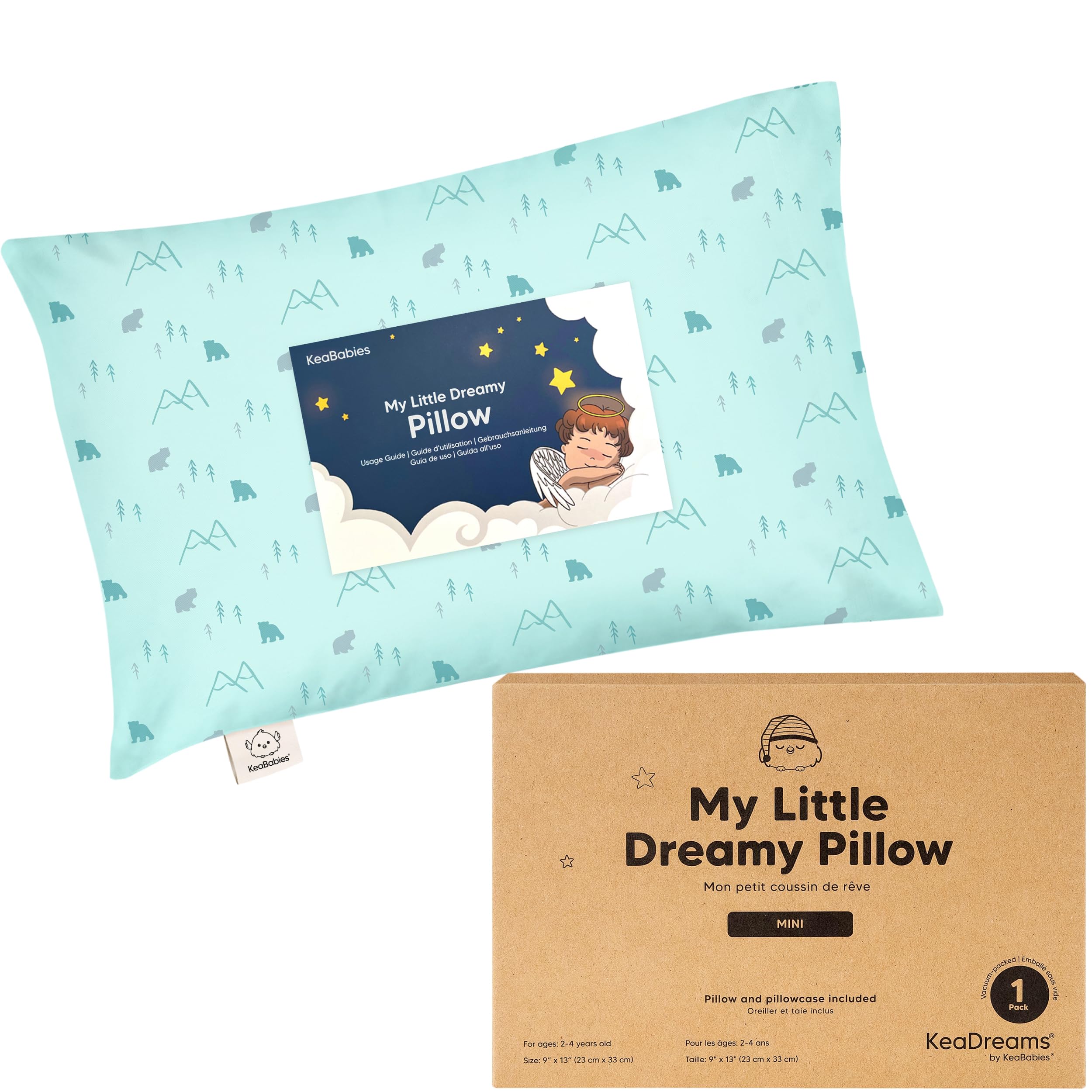 Mini Toddler Pillow with Pillowcase - 9x13 My Little Dreamy Travel Kids Pillow for Sleeping, Toddler Bed, Small, Tiny, Organic Cotton Pillowcase, Soft