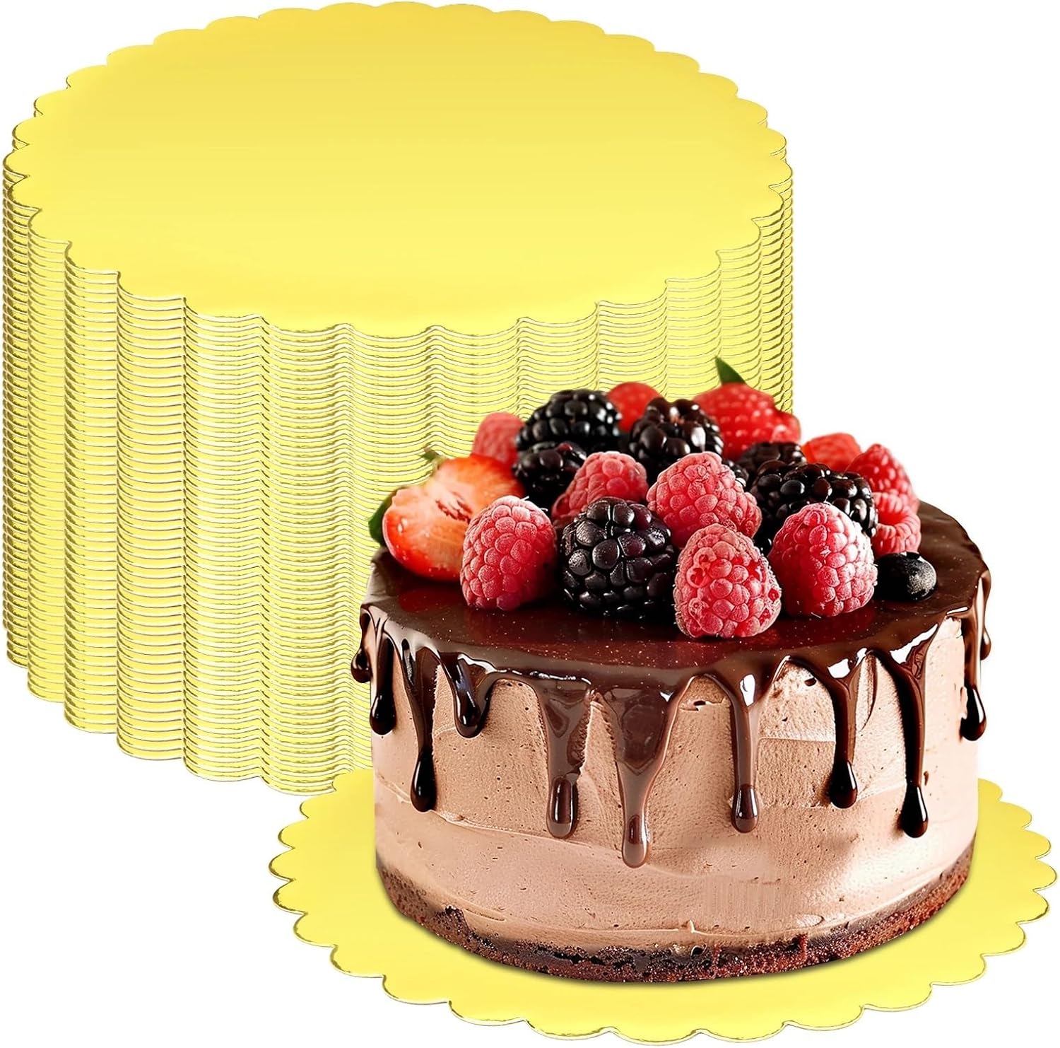 Lawsen Cake Boards 50Pcs Round Cake Board 8/10 Inch Golden Cake Board Circles Rounds Base Cake Plate for Displaying Cakes Dessert Pizza Baking Tool for Wedding, Birthday Partie(10inch)