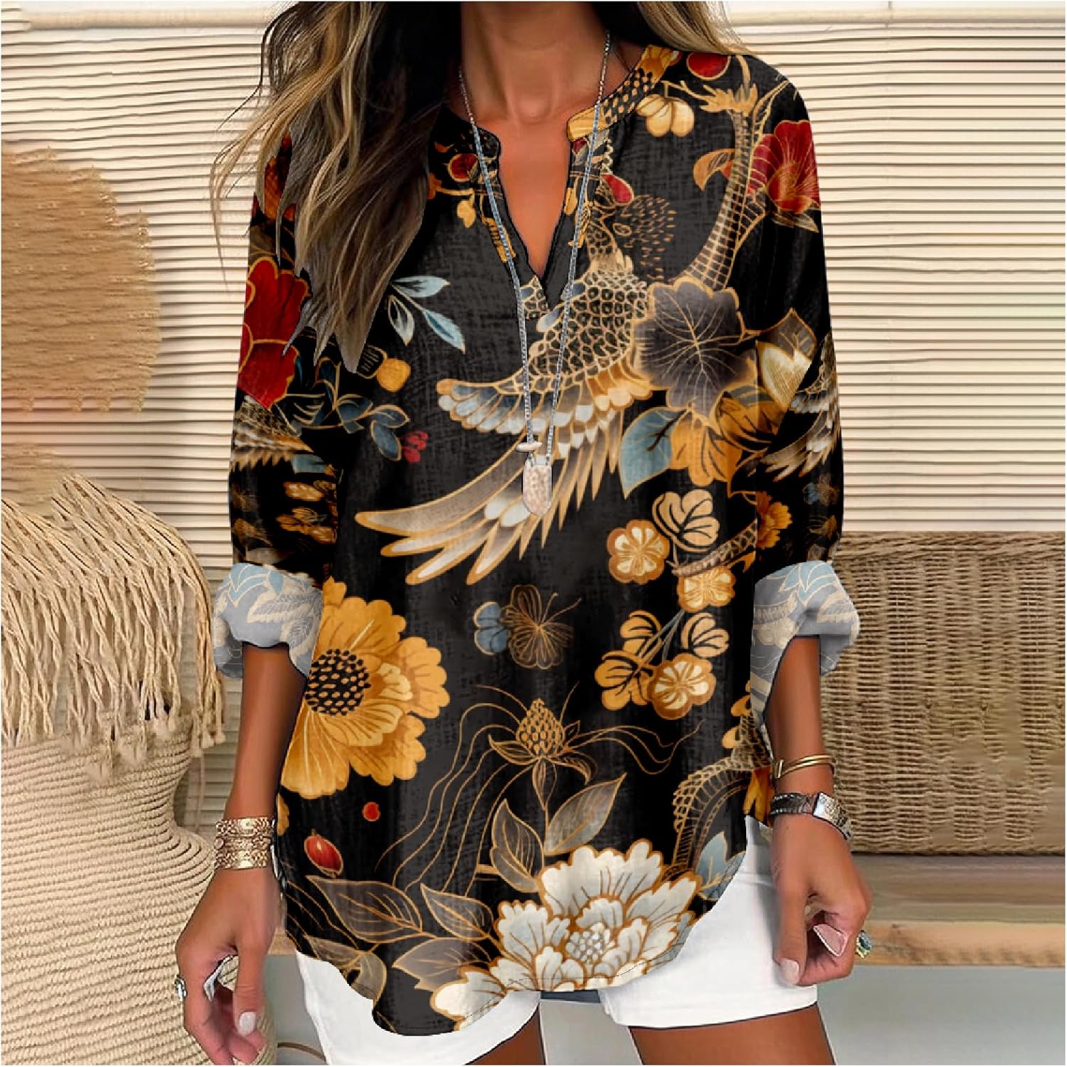 Summer Lightweight Blouses 3/4 Long Sleeve Office Shirts for Women V Neck Casual Fit Trendy Bussiness Work Tops - Image 2