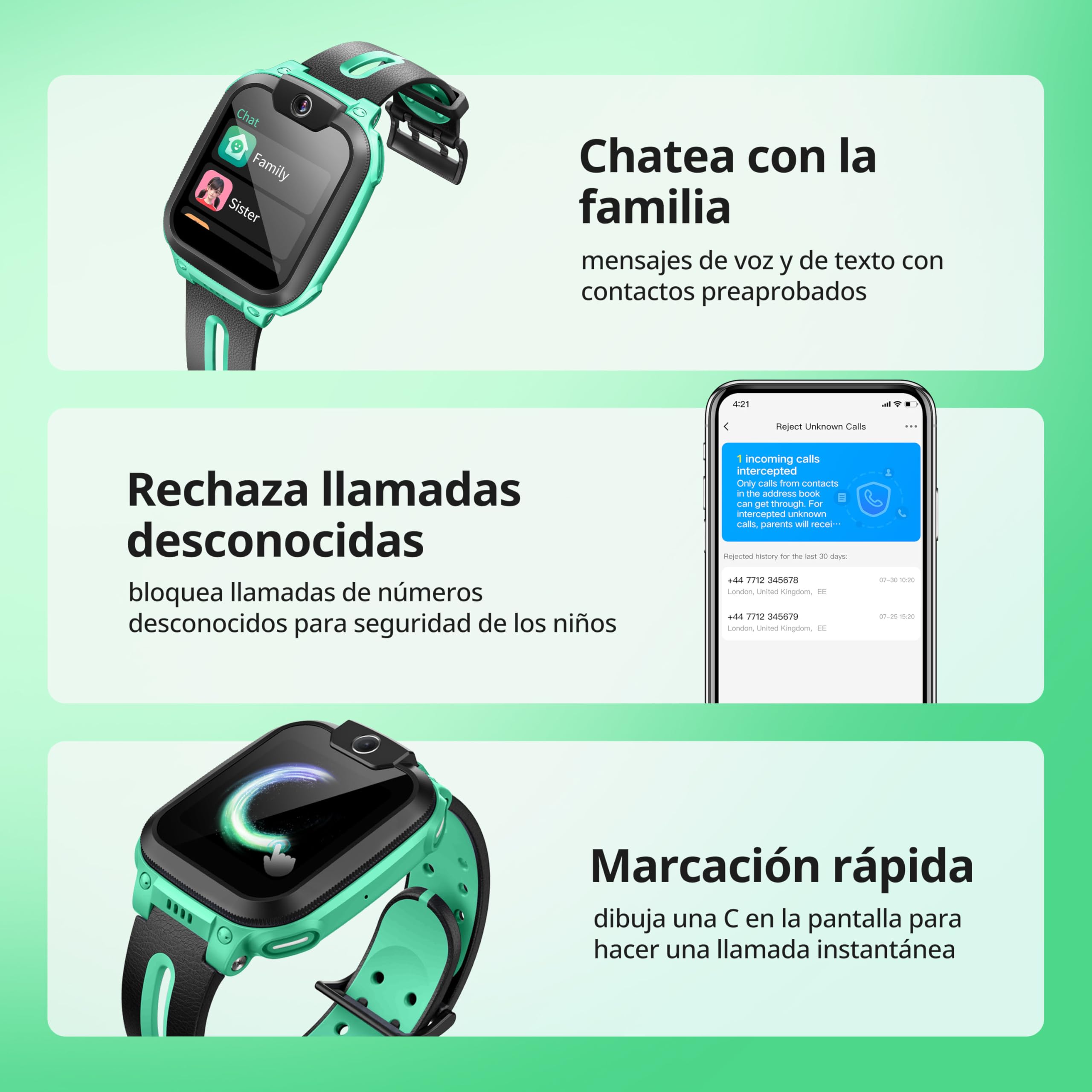 imoo Z1 Reloj Inteligente Niños, Reloj Inteligente Niño GPS y Vídeo Llamadas, Smartwatch Niños con Larga Duración Llamadas, Reloj GPS con Localización en Tiempo Real y Resistencia al Agua IPX8 (Verde)