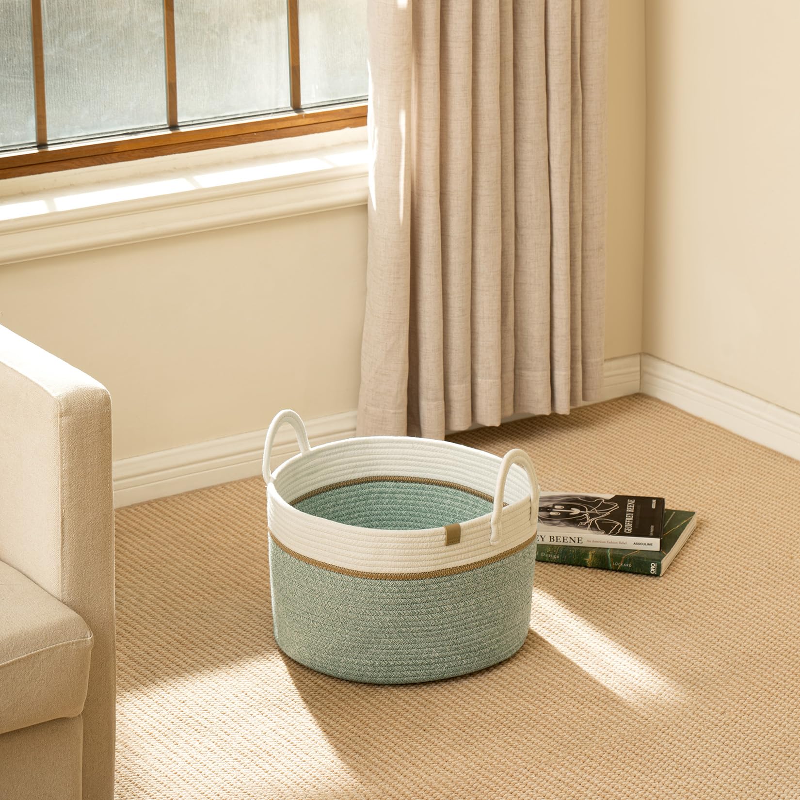 LA JOLIE MUSE Braided Basket, Cotton Rope Storage Baskets, Large Cotton Basket, Laundry Basket for Blanket Children's Toys - Image 2
