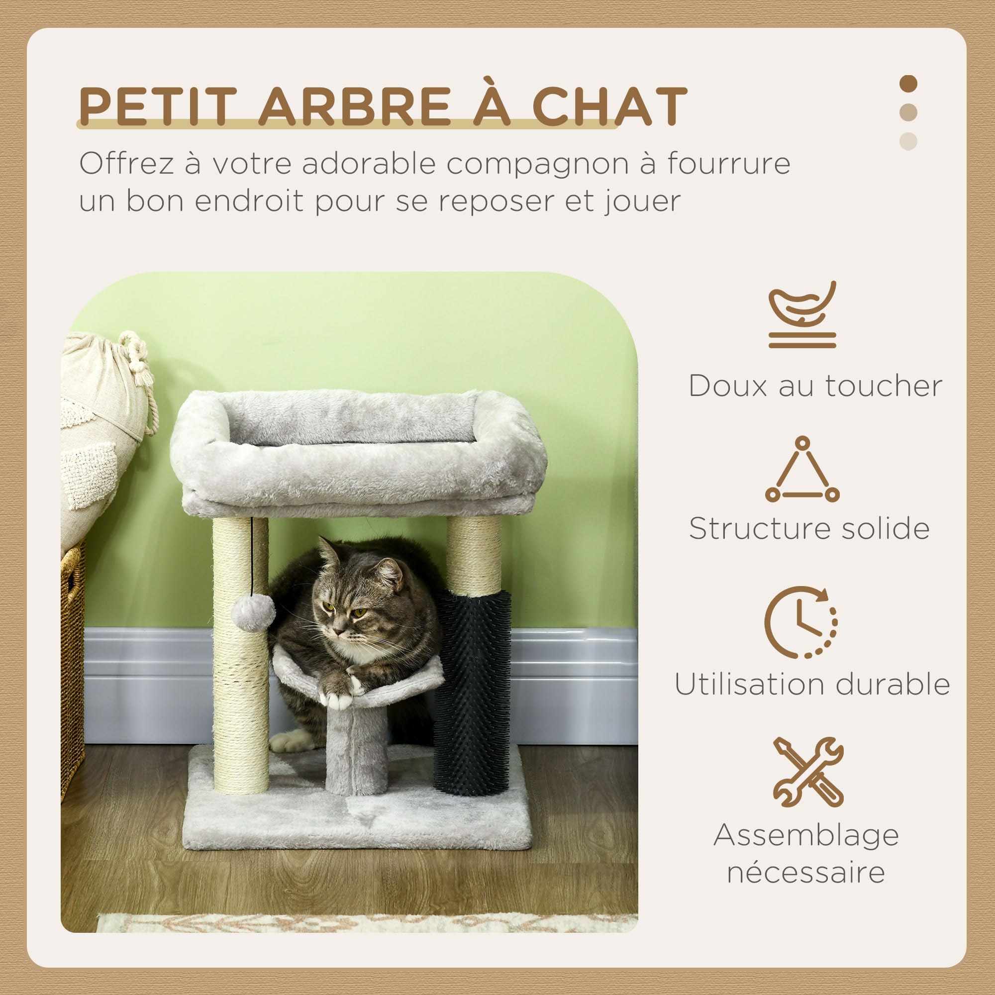 PawHut Petit Arbre à Chat Arbre à Grimper Tour de Jeux Hauteur 48 cm Poteau en sisal Gris avec Balle Suspendue Gris | Tour de Jeux, Balle Suspendue