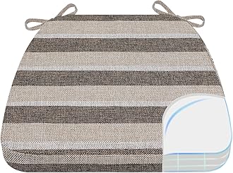 AAAAAcessories D-Shaped Chair Cushions, 2" Thick Dining Chair Pads with Ties and Removable, Machine-Washable Cover, 17" x 16", Boldstripes Chocolate/Beige