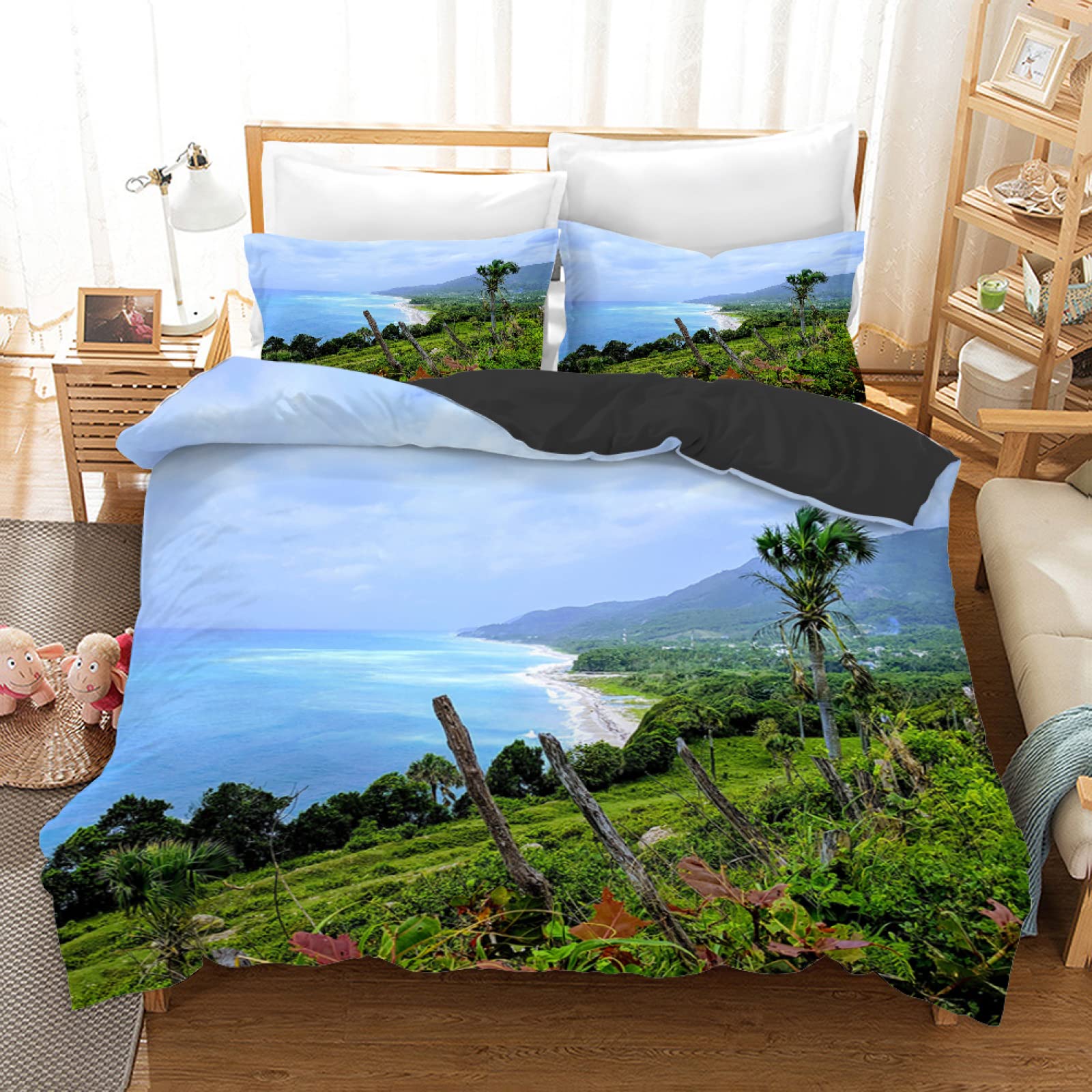 Parure de lit 90x190 enfant paysage verdoyant en microfibre avec taie d'oreiller