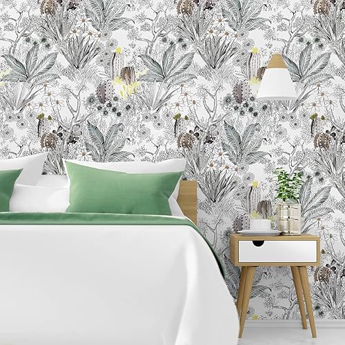 Miniatura 3 de Wudnaye Papel tapiz floral gris para despegar y pegar, papel de contacto vintage de 17.7 x 196.8 pulgadas, papel tapiz autoadhesivo de flores, papel