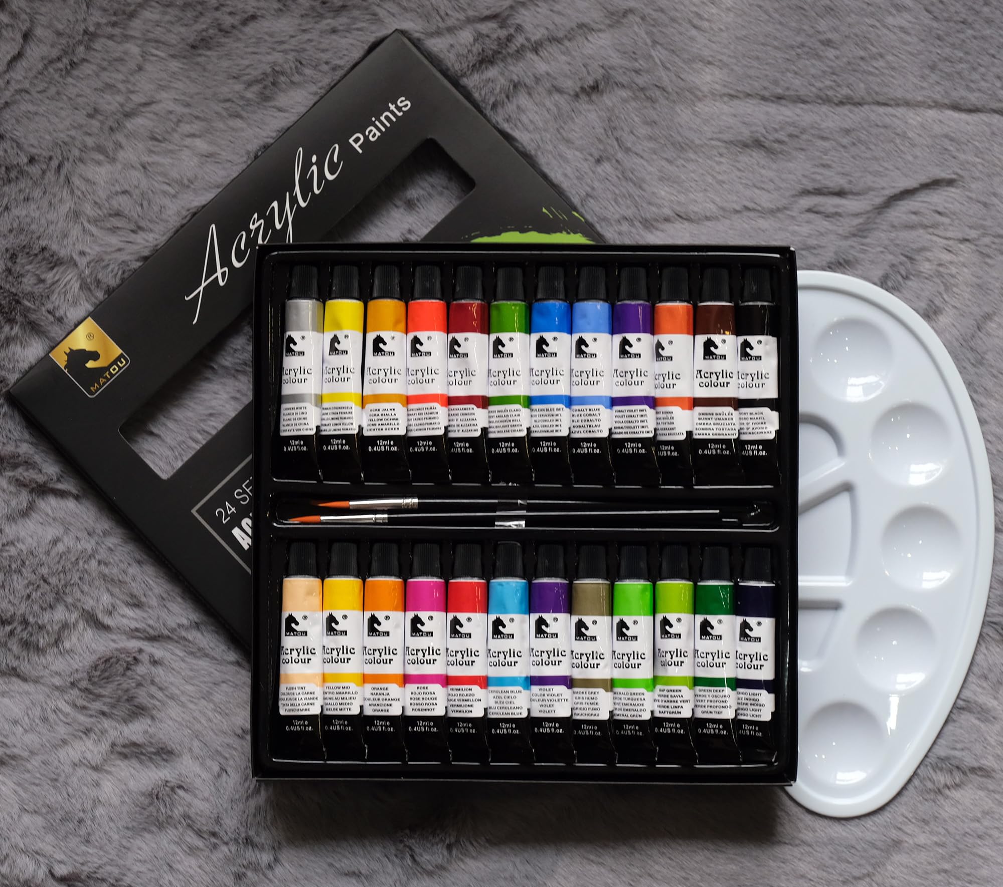 STORE 2508 Willows Acrylic Paint Set 24 Tubes with Brushes & Palette 1