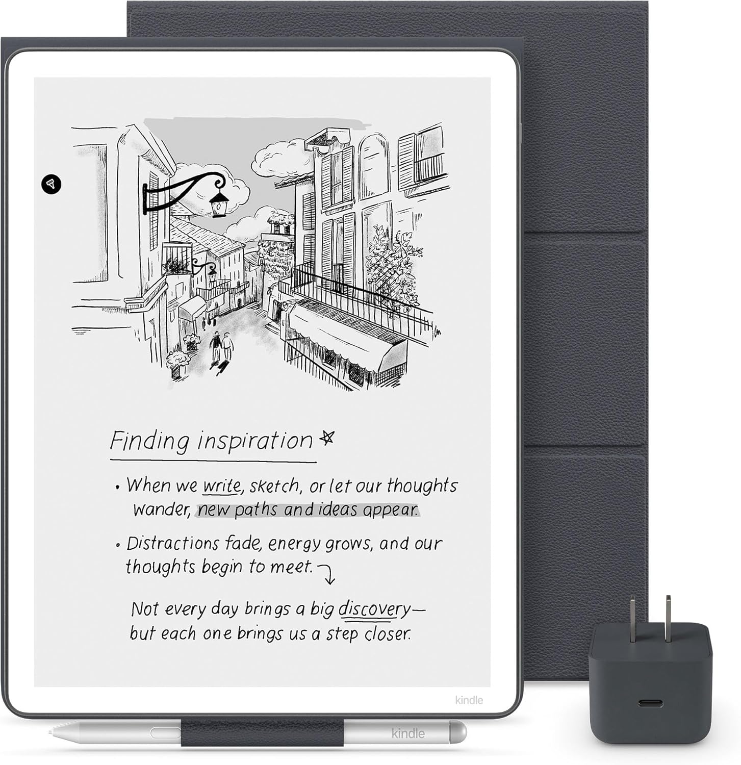 New Amazon Kindle Scribe Essentials Bundle - New Amazon Kindle Scribe (32GB), Premium Pen, Premium Leather Folio Cover-Graphite & Power Adapter