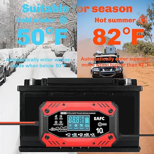 Miniatura 3 de Cargador de batería automotriz de 10 amperios, cargador inteligente totalmente automático, cargador y mantenedor de goteo para reparación de batería