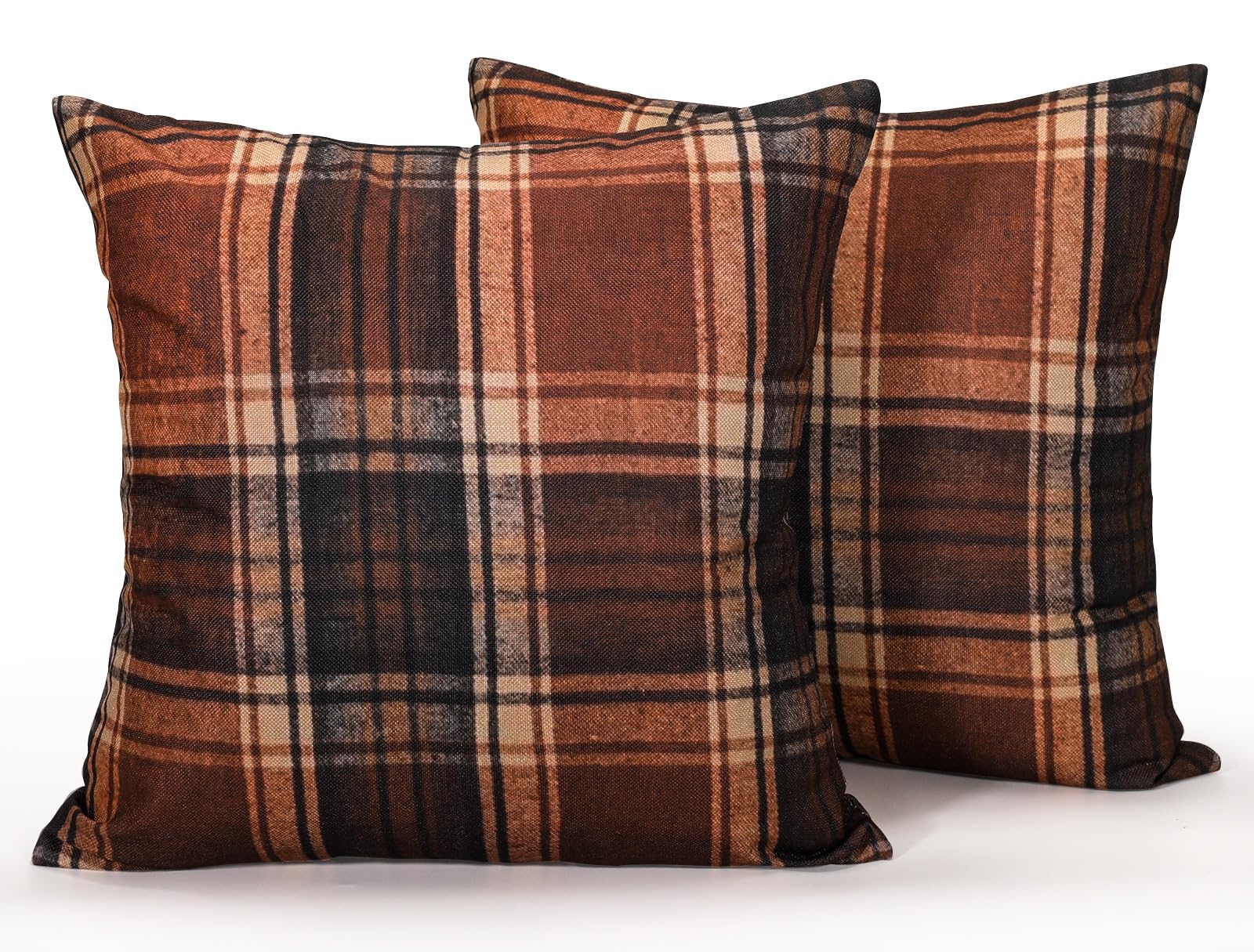 Inhobbok Premium Tartan Cushion Covers 50x50cm Pack of 2 - Rust Red Brown Check Throw Pillow Covers with Hidden Zipper - Durable Fine-Woven Fabric for Sofa Bed Armchair - Elegant Heritage Home Decor