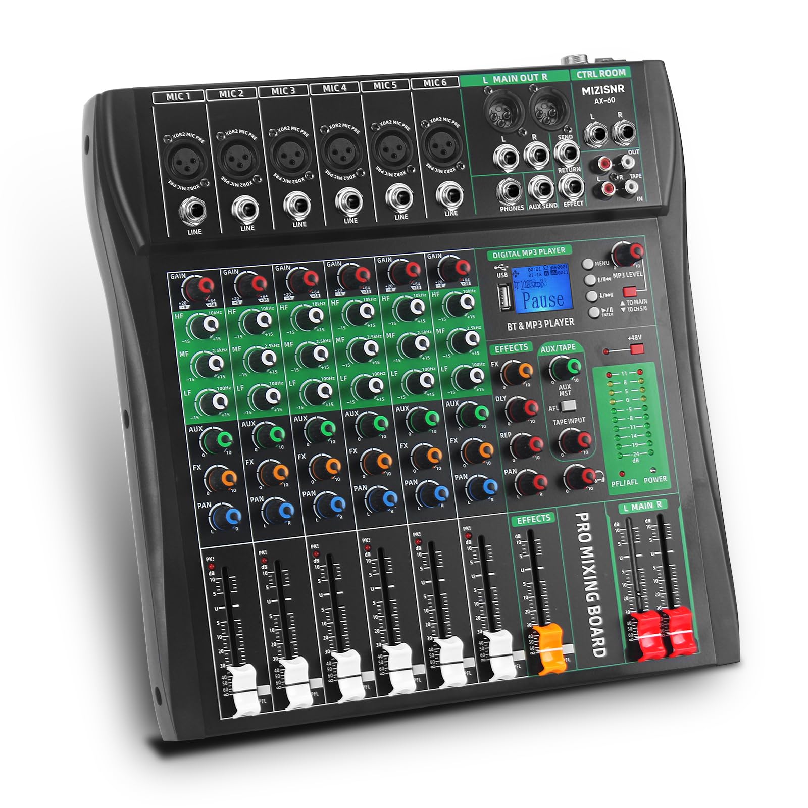 MIZISNR AX-60 6-Channel Audio Mixer Front View