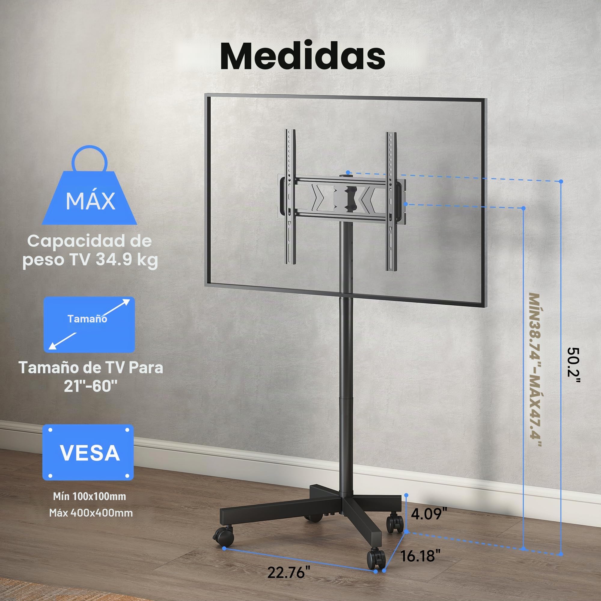 XINLEI Soporte TV Ruedas para Television de 23 a 60 Plasma/LCD/LED, Soporte TV Suelo Ajustable en 5 Niveles, VESA máx. 400 x 400 mm hasta 35 kg