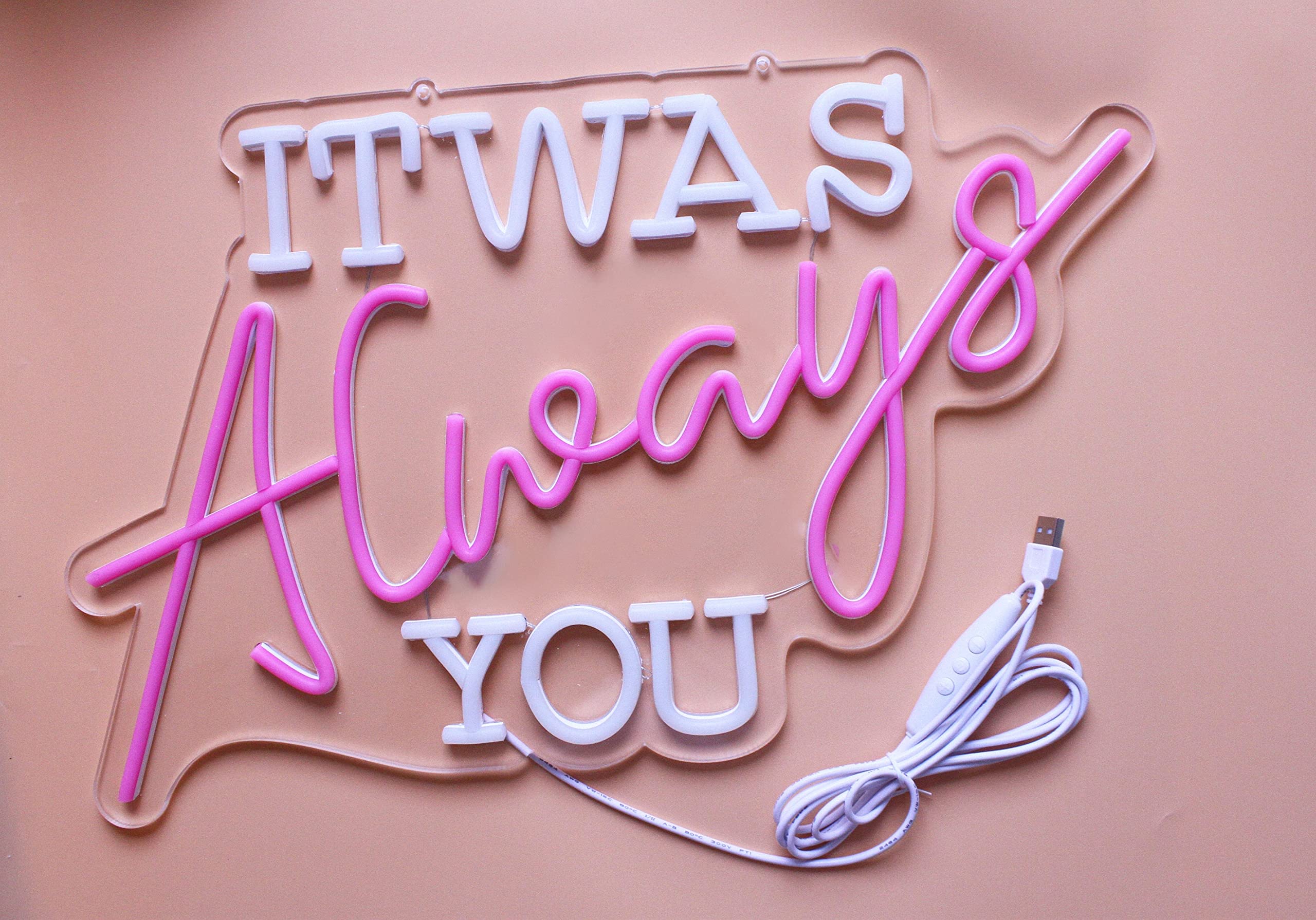 Panneau Lumineux LED Néon "It Was Always You" - 40x23,5 Cm - Luminosité Réglable, Alimentation USB - Pour Chambre, Mariage, Déco Murale