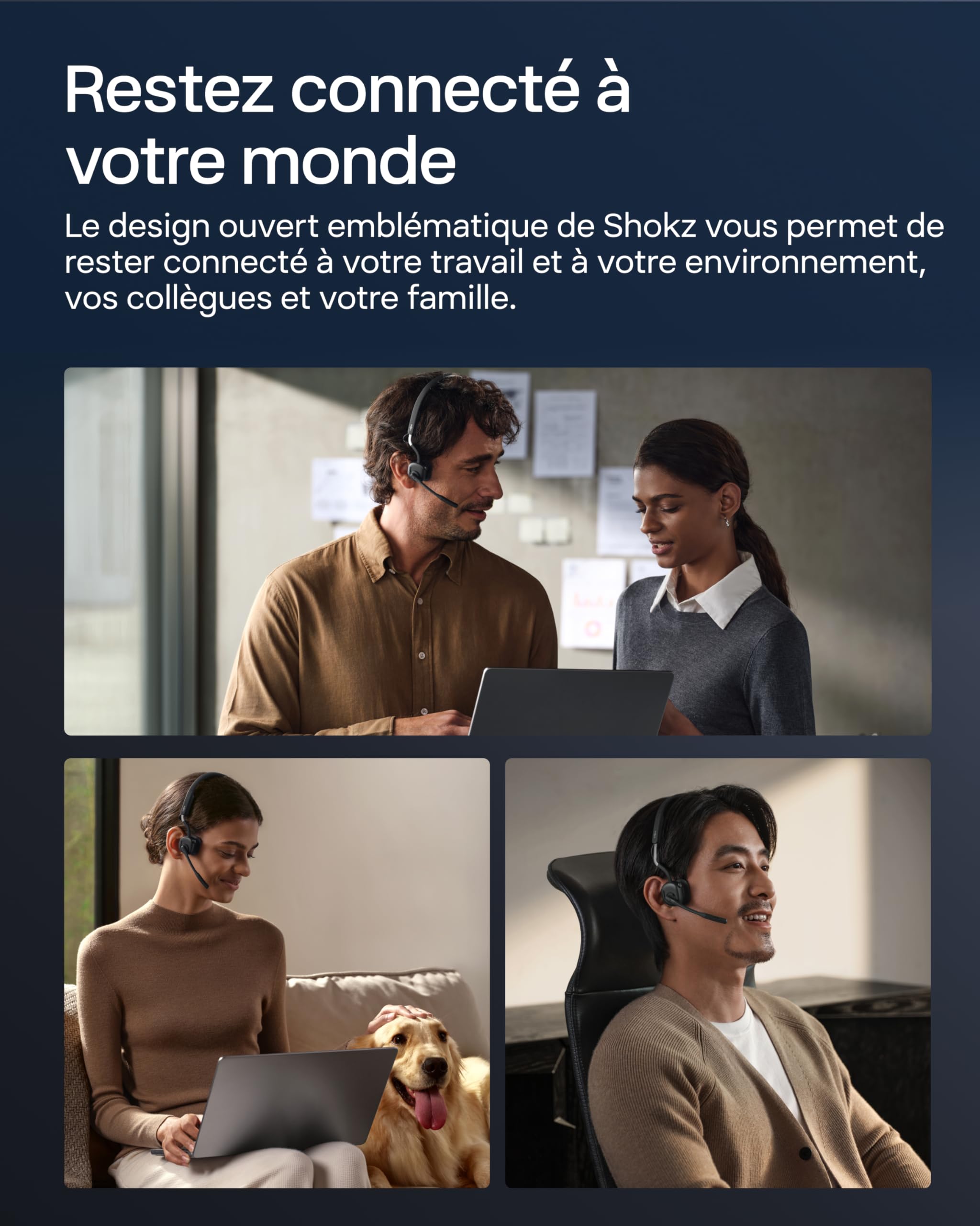 SHOKZ OpenMeet Casque à Conduction osseuse, autonomie 15 h d’autonomie
